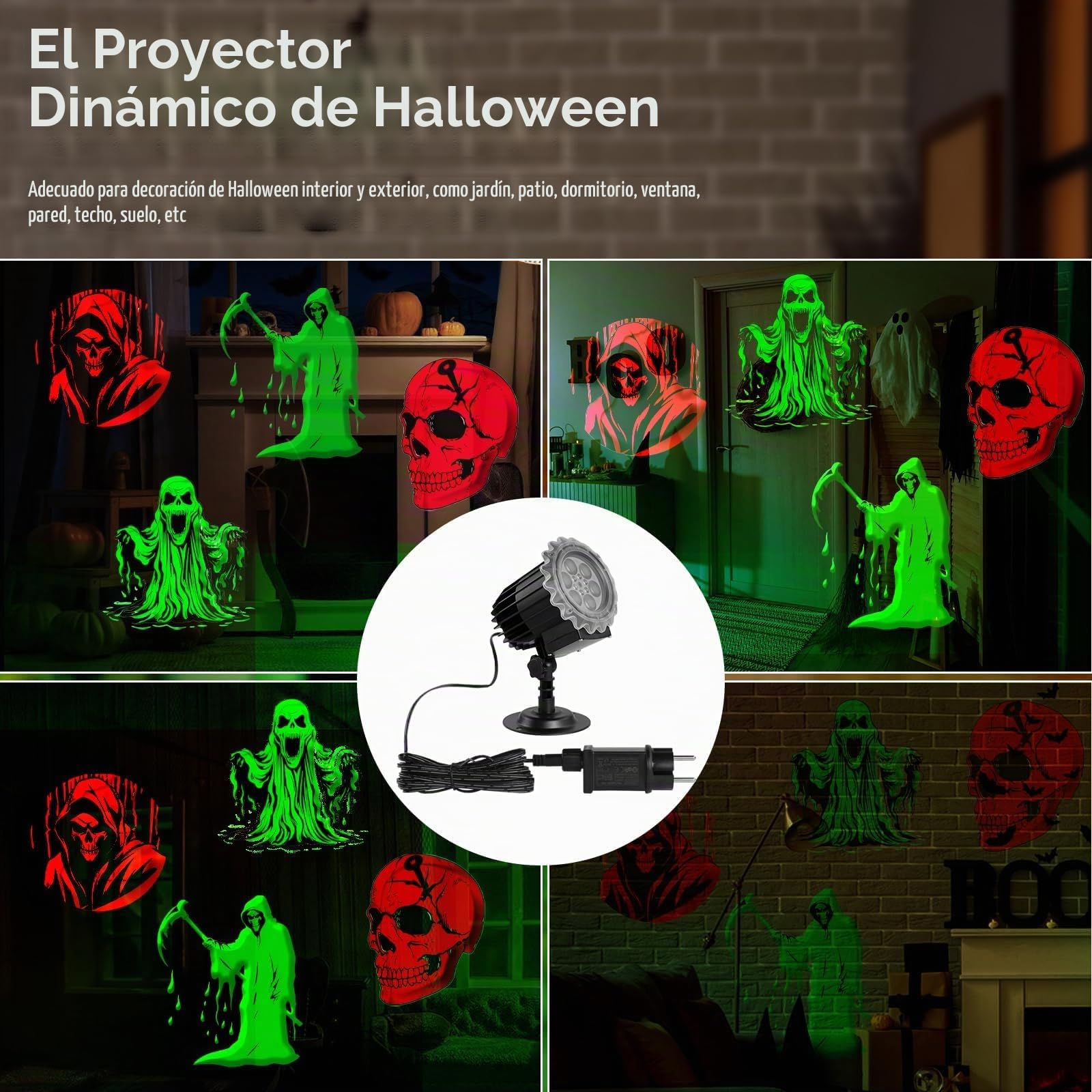 Proyector Dinámico Para Decoración de Halloween Al Aire Libre, IP65 Resistente Al Agua, Con Cara de Diablo, Ideal Para Jardín, Ventana, Pared, Patio, Fiesta