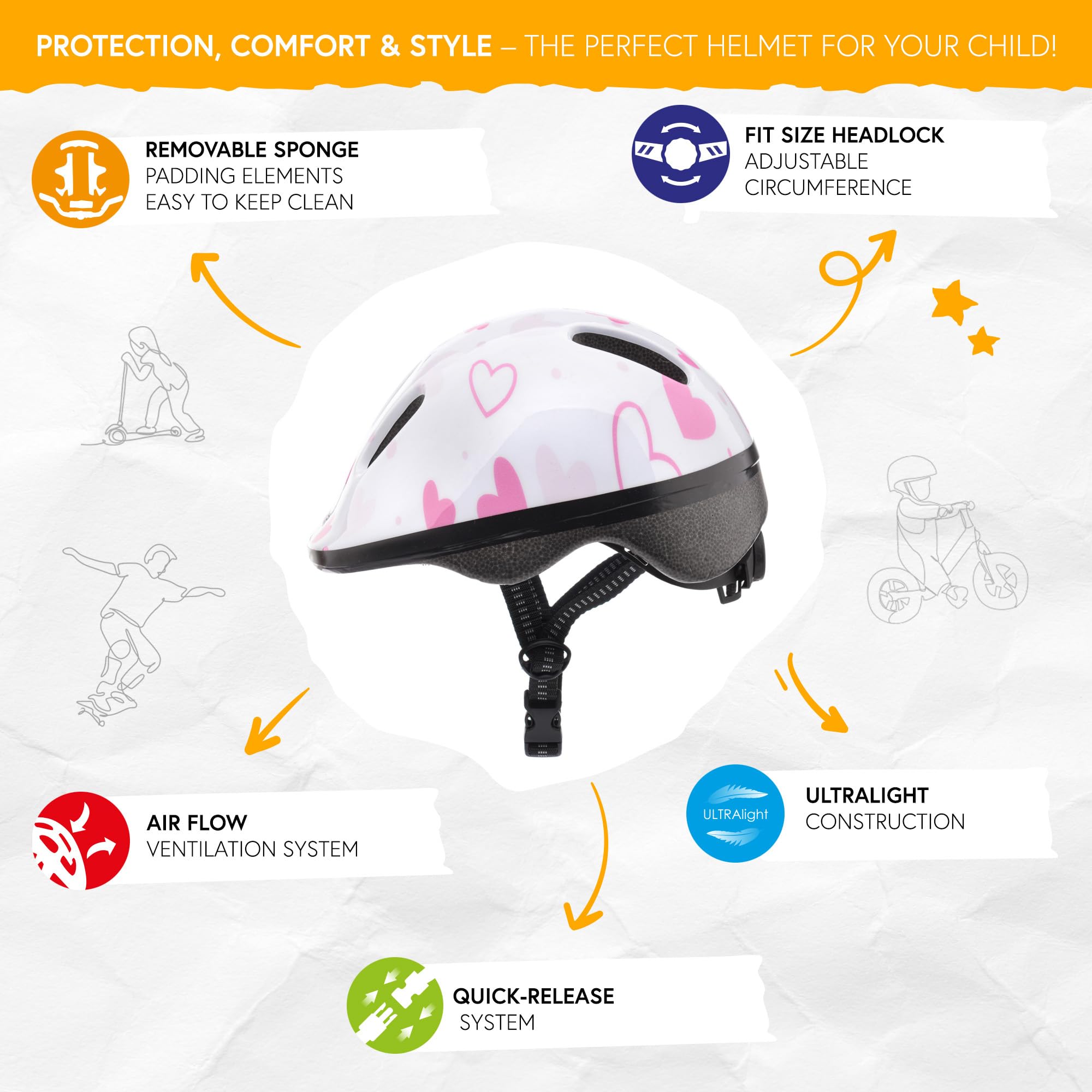 meteor Kinder fahrradhelm ab 1 Jahr – sicherer & stoßdämpfender Kinderhelm mit verstellbarem Headlock - waschbarem Fahrrad Helm Innenfutter – optimaler Schutz & leichtes Design für Baby-Abenteurer