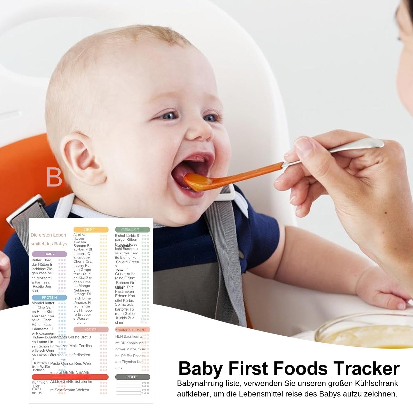 Pizarra magnética borrable de alimentos para bebés – 101 alimentos antes de 1 lista de comprobación