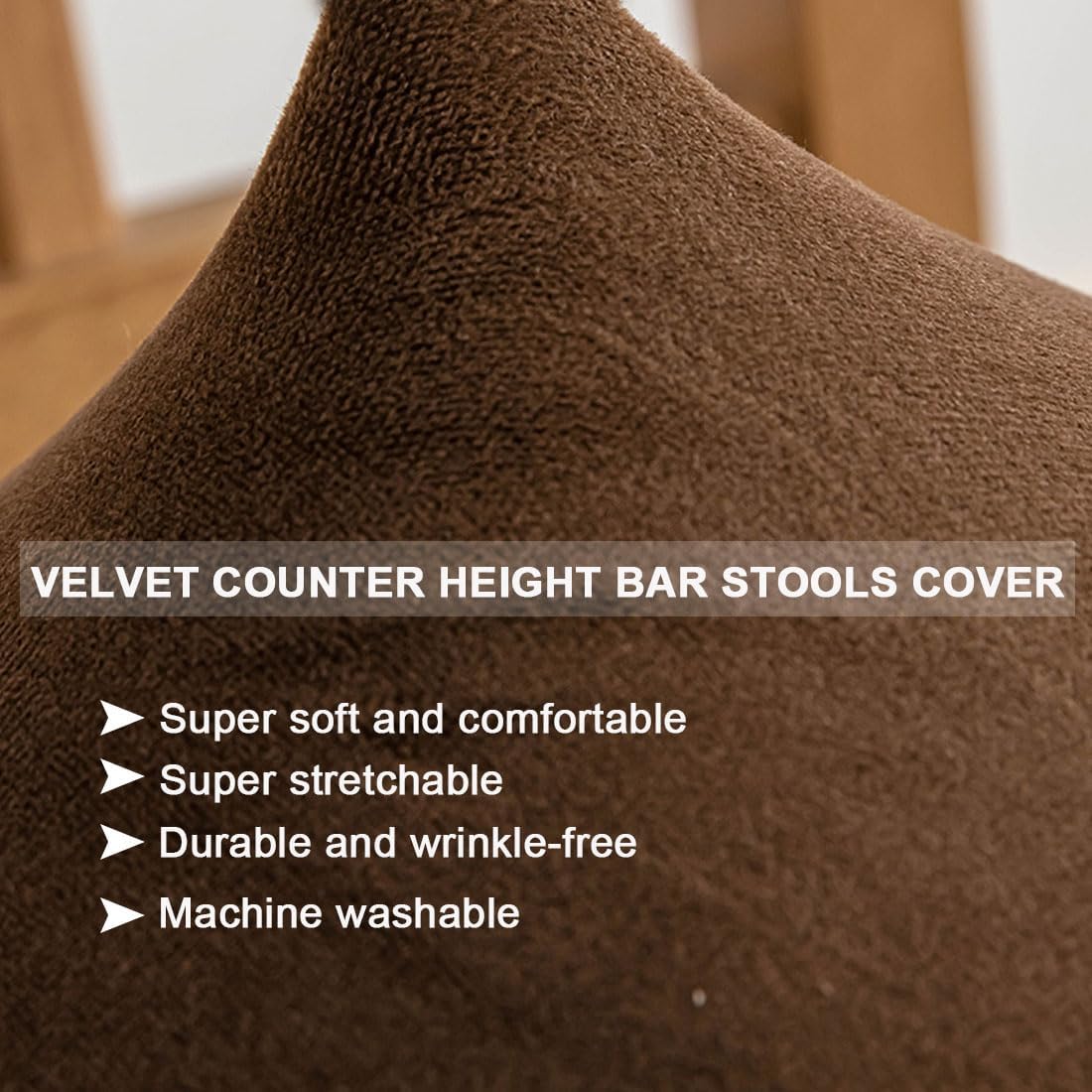 Levoberg Bar Stool Cover Rectangle Velvet Stretch Counter Height Barstool Slipcovers Rectangular Kitchen Counter Saddle Stool Cover Vanity Stool Cover for Wooden Metal Bench 4 Pack, Coffee