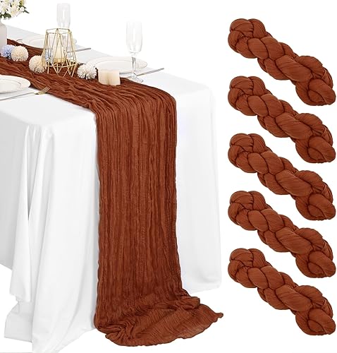 Miniatura 9 de Paquete de 10 caminos de mesa de estopilla verde oscuro, 10 pies x 35 pulgadas, gasa rústica verde esmeralda, bohemio, decoración de mesa de boda,