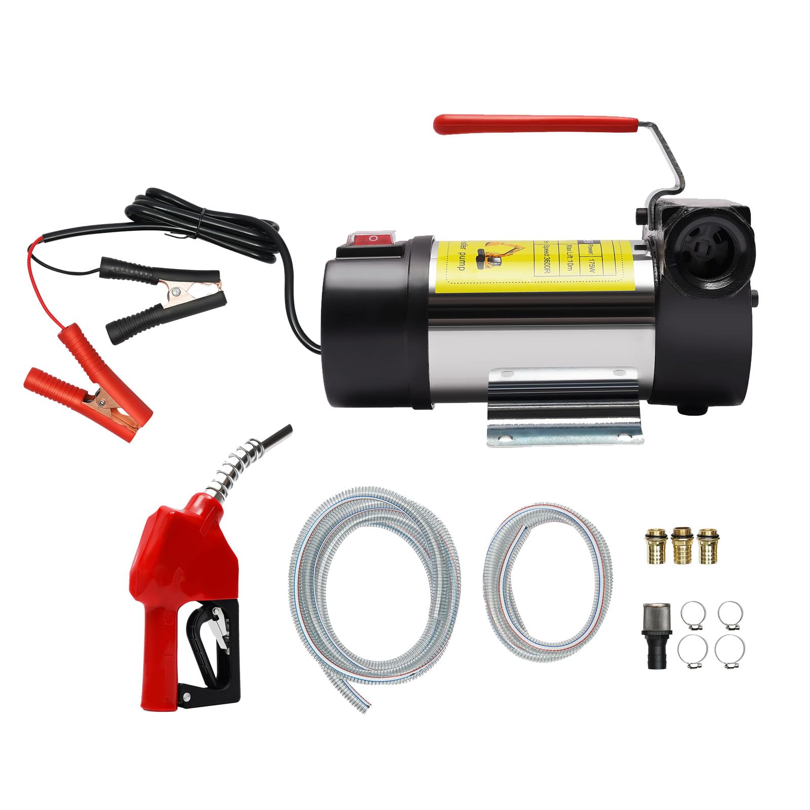 Bomba de combustible eléctrica de 12 V, 175 W, para estaciones de servicio, 50 l/min, bomba de aceite calefactor portátil con boquilla de apagado automático y mangueras de 4 m, bomba de
