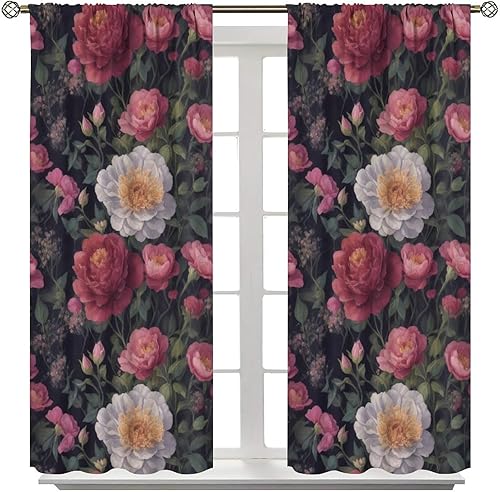 Miniatura 308 de Retro 70s Floral Blackout Window Curtains, Watercolor Flower Plant Rustic Modern Style Pattern Window Drapes, for Bedroom Living Room 42x45in 2