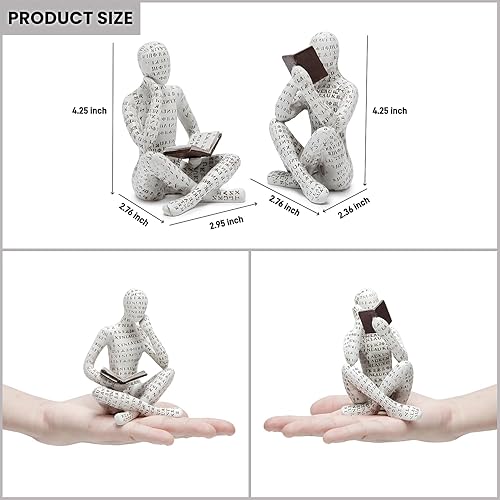 Miniatura 3 de Escultura de pensador de lectura de pulpa, decoración de estantería, estatua de arte abstracto, juego de 2 figuras estéticas modernas para