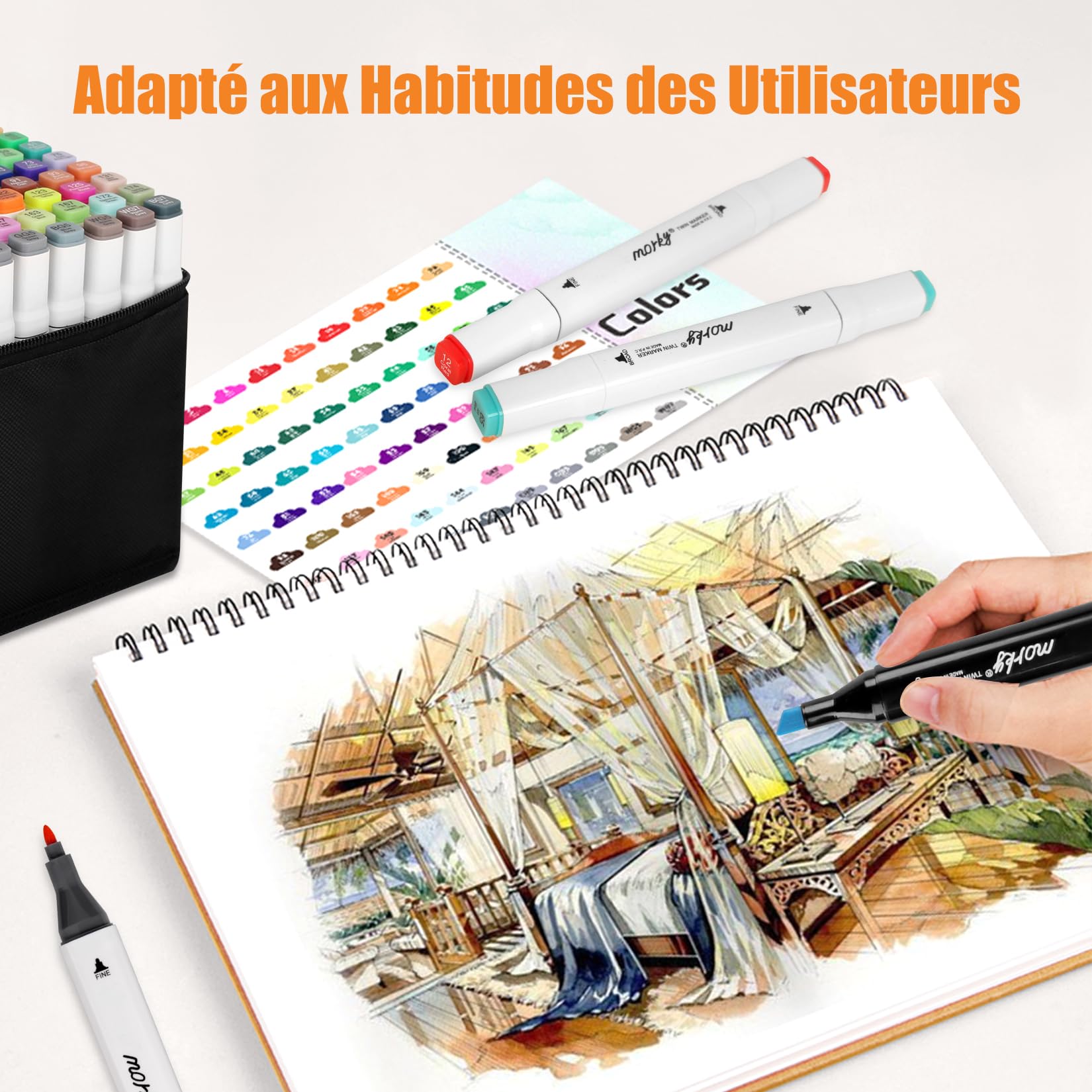 AEDAGA 168+2 Couleurs Feutre a Alcool avec App, Marqueurs à Doubles Pointes