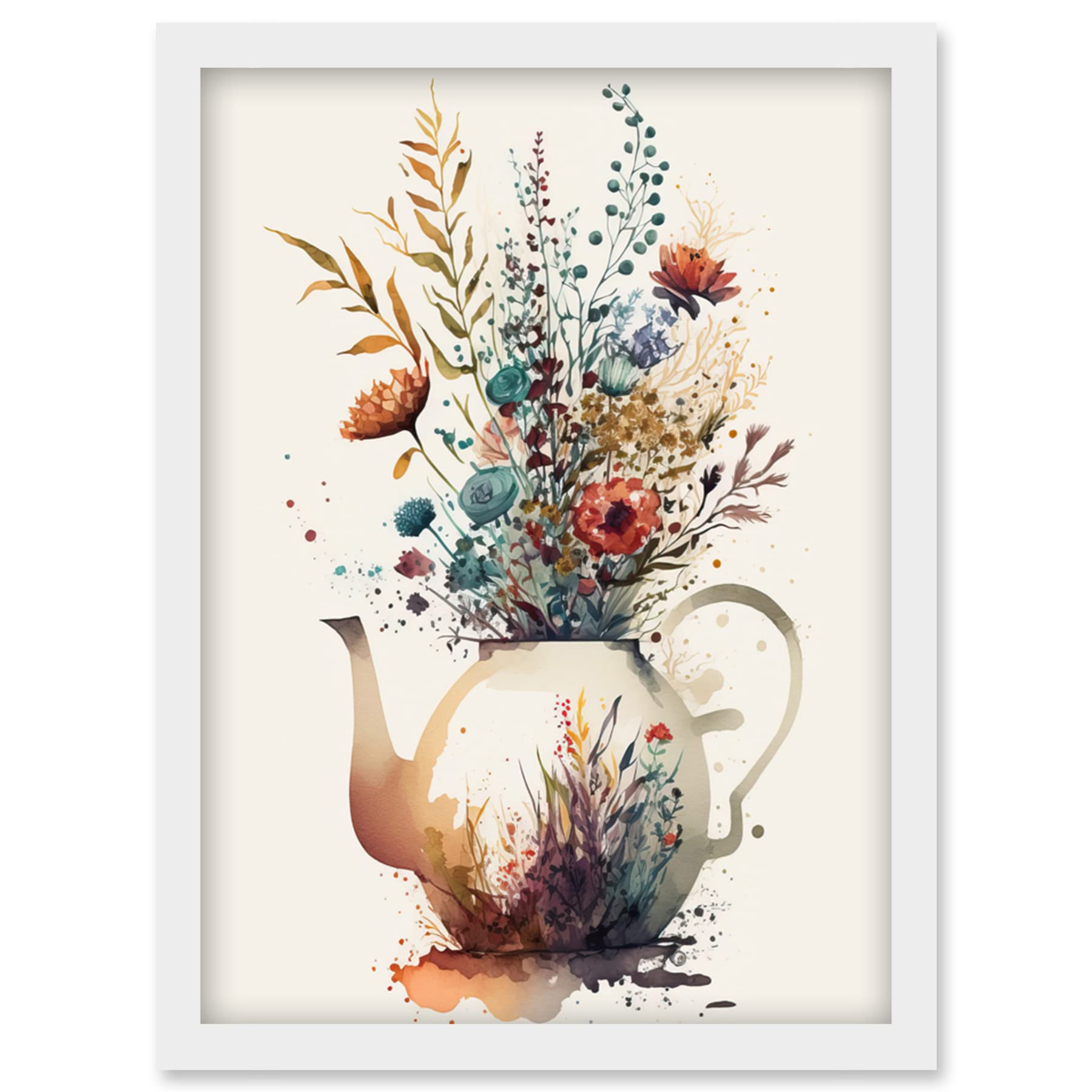 Artery8 Wildflower Bouquet Teapot Vase with Floral Design Artwork Framed Wall Art Print A4