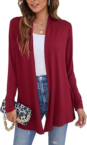 Ladlop - Cárdigans de manga larga con parte delantera abierta para mujer, ligero, suave, drapeado, estilo casual, para el otoño