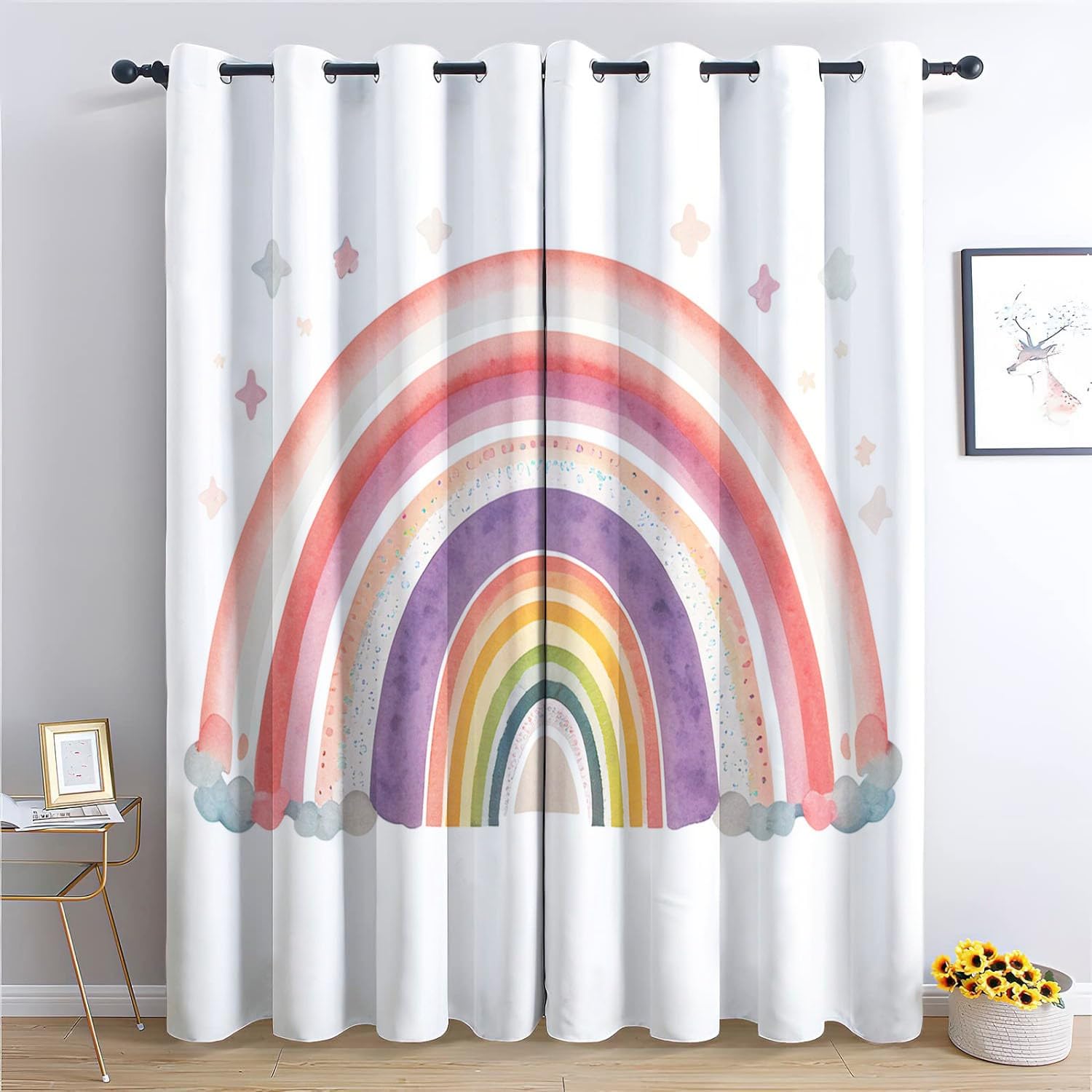 Cortinas para dormitorio de niños, 2 paneles de 91,5 cm de ancho x 214 cm de alto, cortinas opacas de microfibra de poliéster 3D con aislamiento de microfibra de poliéster con ojales blancos