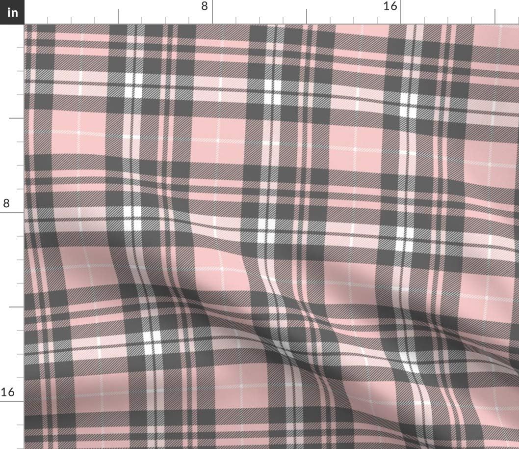 Spoonflower Fabric - Pink Grey Plaid Wholecloth Coordinate Tartan Buffalo Fall Winter Printed on Petal Signature Cotton Fabric by The Yard - Sewing Quilting Apparel Crafts Decor