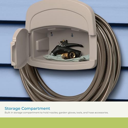 Miniatura 4 de Suncast DHH150Deluxe Hangout compartimiento cerrado para almacenar manguera de jardín 150 pies de capacidad color gris pardo