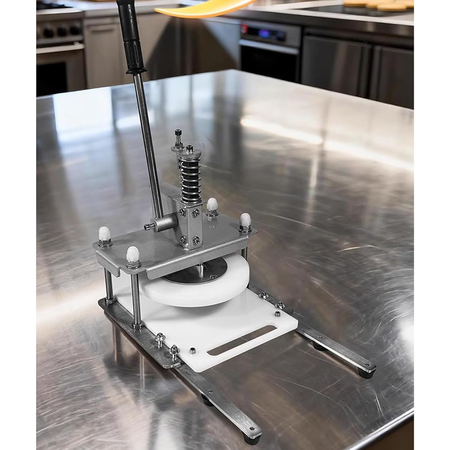 Pressa per impasto per pizza, in acciaio inox, con manico allungato, pressione di 300 kg e spessore regolabile per pizza, tortillas, pasta sfoglia