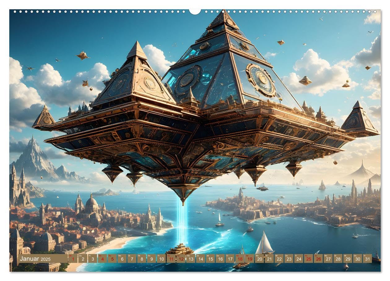 Steampunk Pyramidenwelt (Wandkalender 2025 DIN A2 quer), CALVENDO Monatskalender: Beeindruckende Bilder futuristischer Lebensräume und fantastischer ... in einer fiktiven Welt (CALVENDO Technologie)