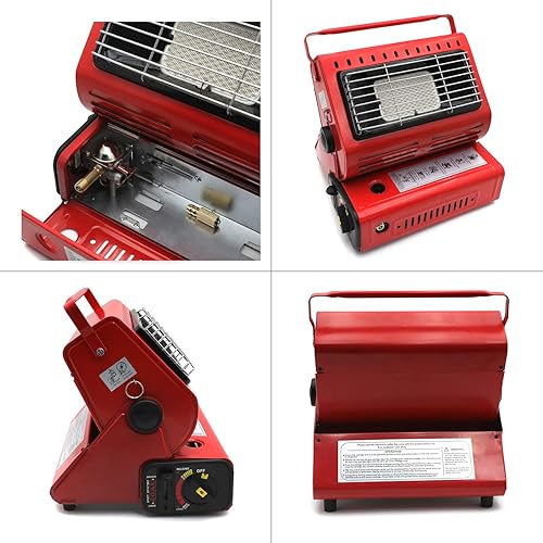 Miniatura 5 de HTTMT - Calentador portátil de cerámica de gas butano rojo LP 2 en 1 para camping, estufa de cocción de emergencia PN ET-COOK009-RED