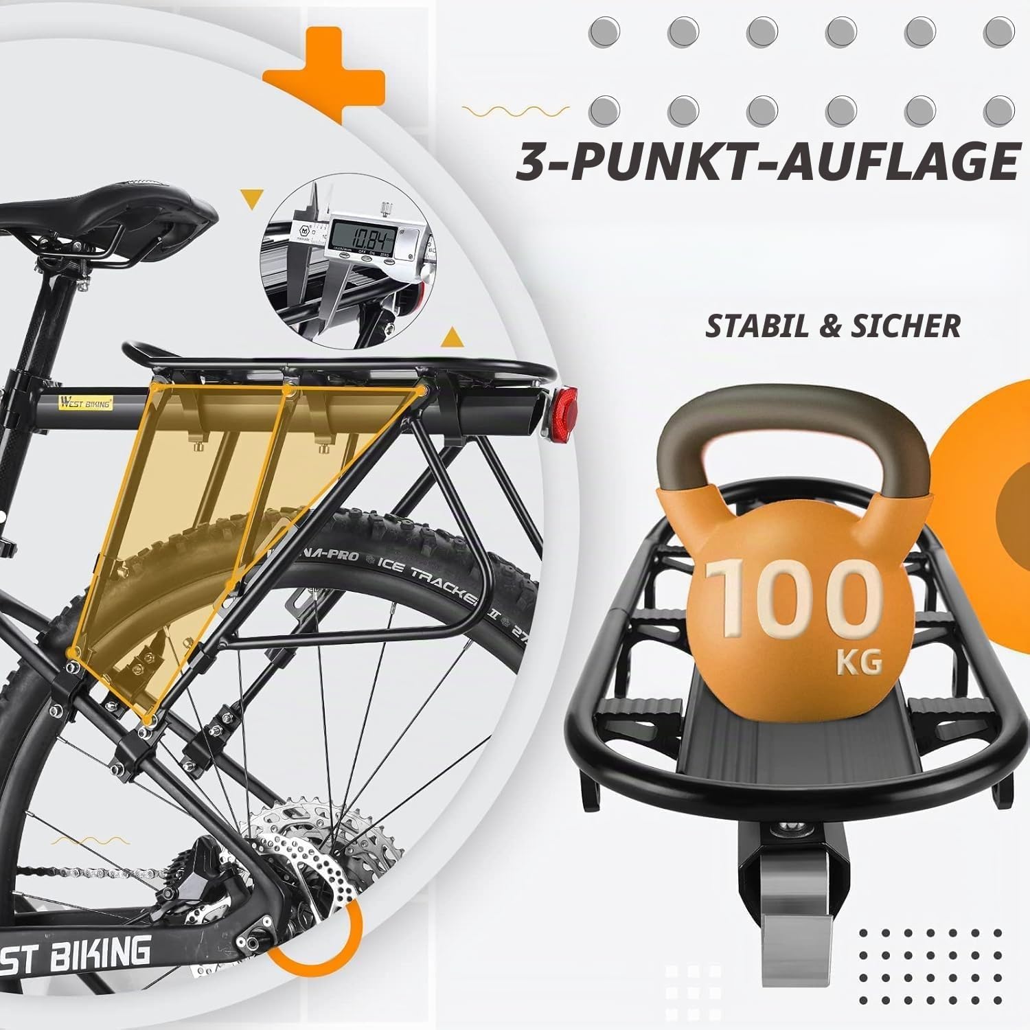 West Biking Fahrrad Gepäckträger Mountainbike - 100 KG Belastung Stabilem MTB Gepäckträger Einstellbare Fahrradgepäckträger, Schnellverschluss Gepäckträger Fahrrad mit Reflektor Fahrradzubehör