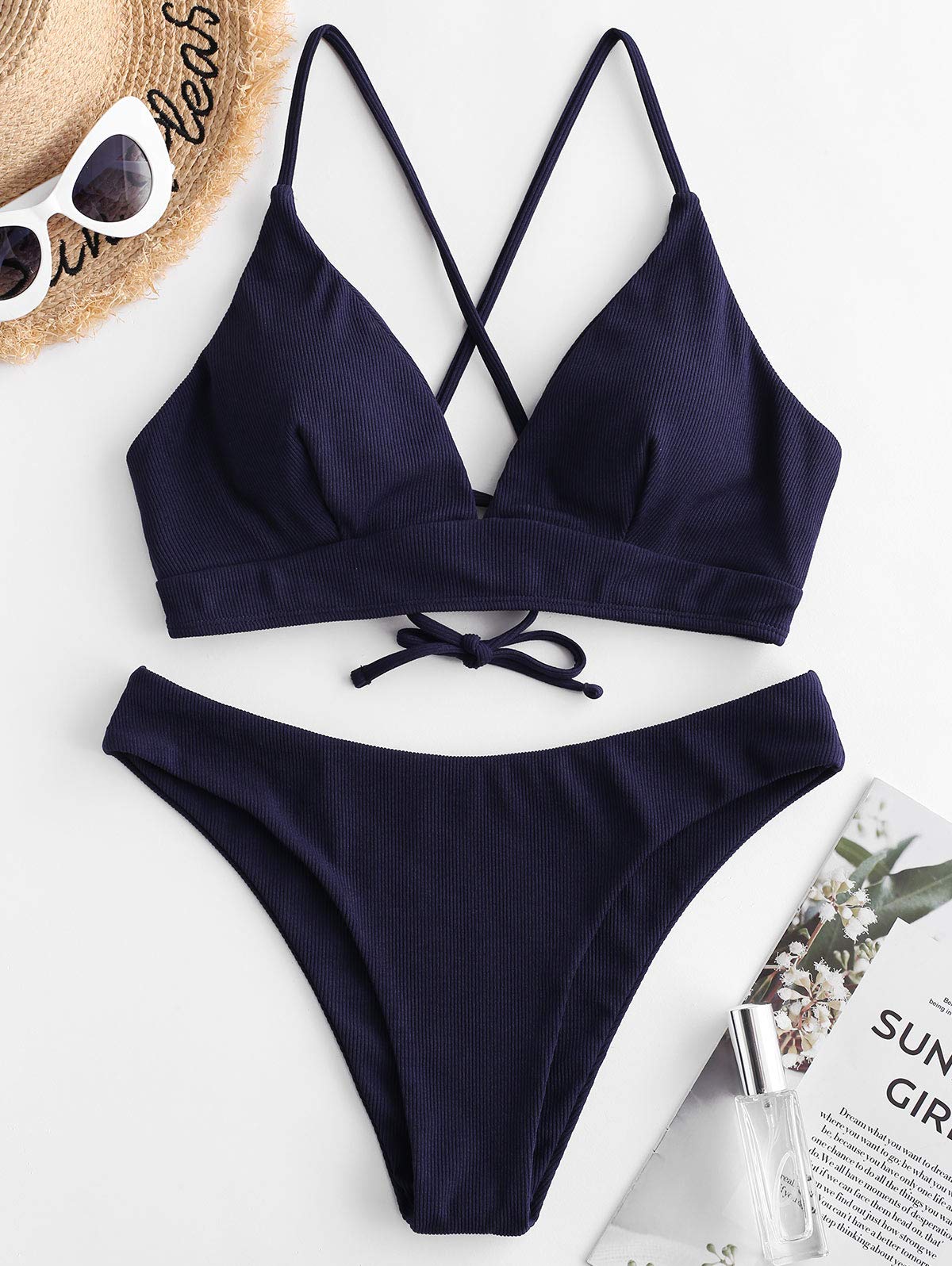 ZAFUL Bikini Set Imbottito con Spalline Incrociate Slip Stampa Floreale per Donna