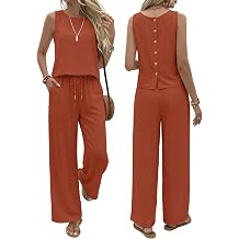 Sixstar Summer Two Piece Set for Women Button Back Tank Tops Flowy Beach Pants Vacation Outfits Lounge Sets