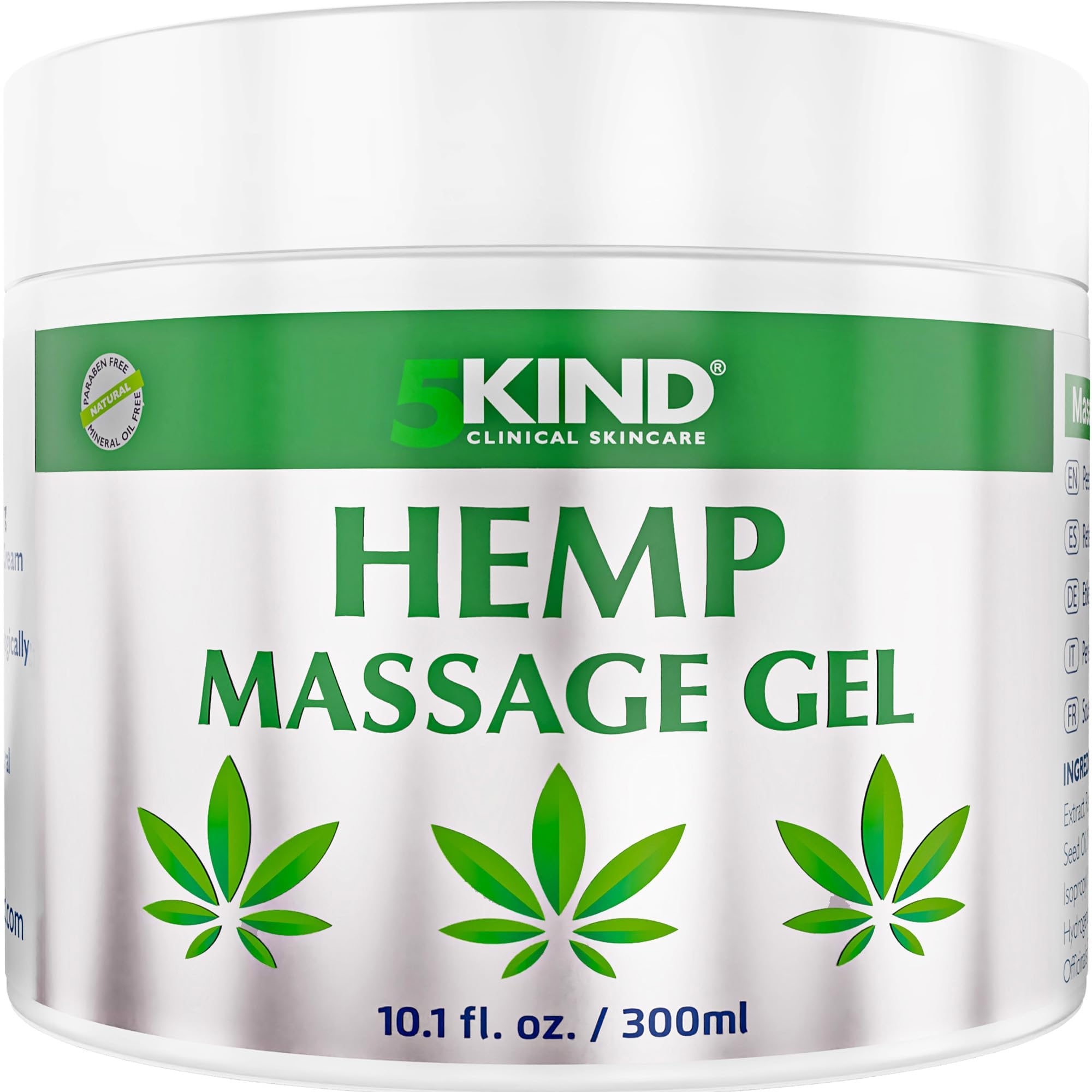 5kind Hemp Active Gel 300ml - High Strength Formula - Natural Hemp Massage Gel for Back, Muscles, Feet, Knees, Neck & Shoulders - Hemp Gel Muscle Rub Rich in Natural Extracts