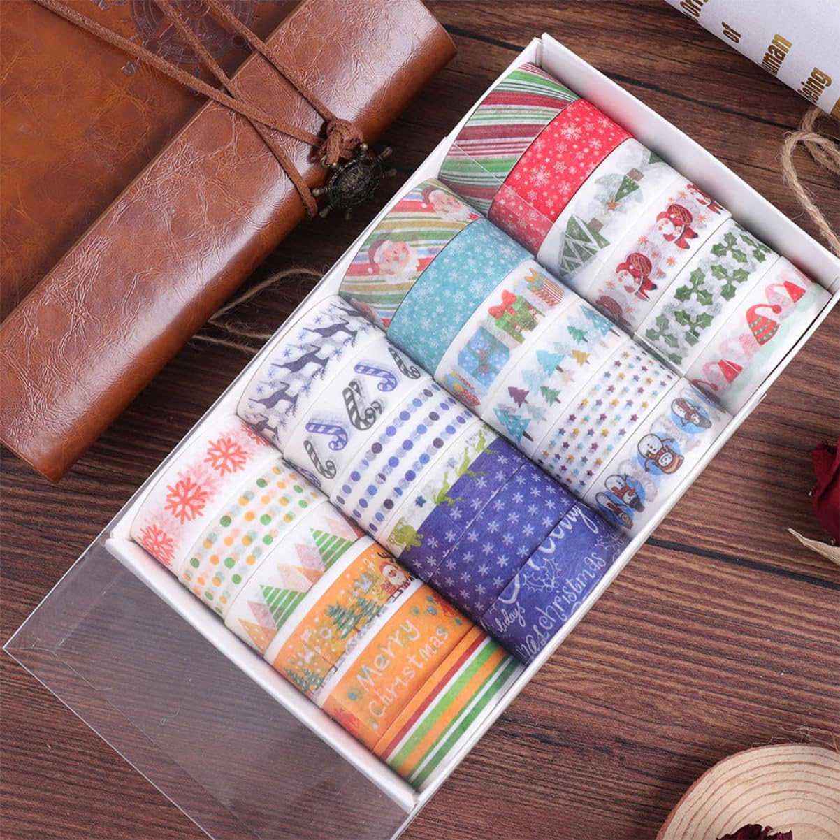 TEHAUX 168rollos Washi Tape Decorativo De Navidad para Manualidades y Scrapbooking Cinta Adhesiva De Oficina Diseño Creativo para Decorar Proyectos y Fiestas