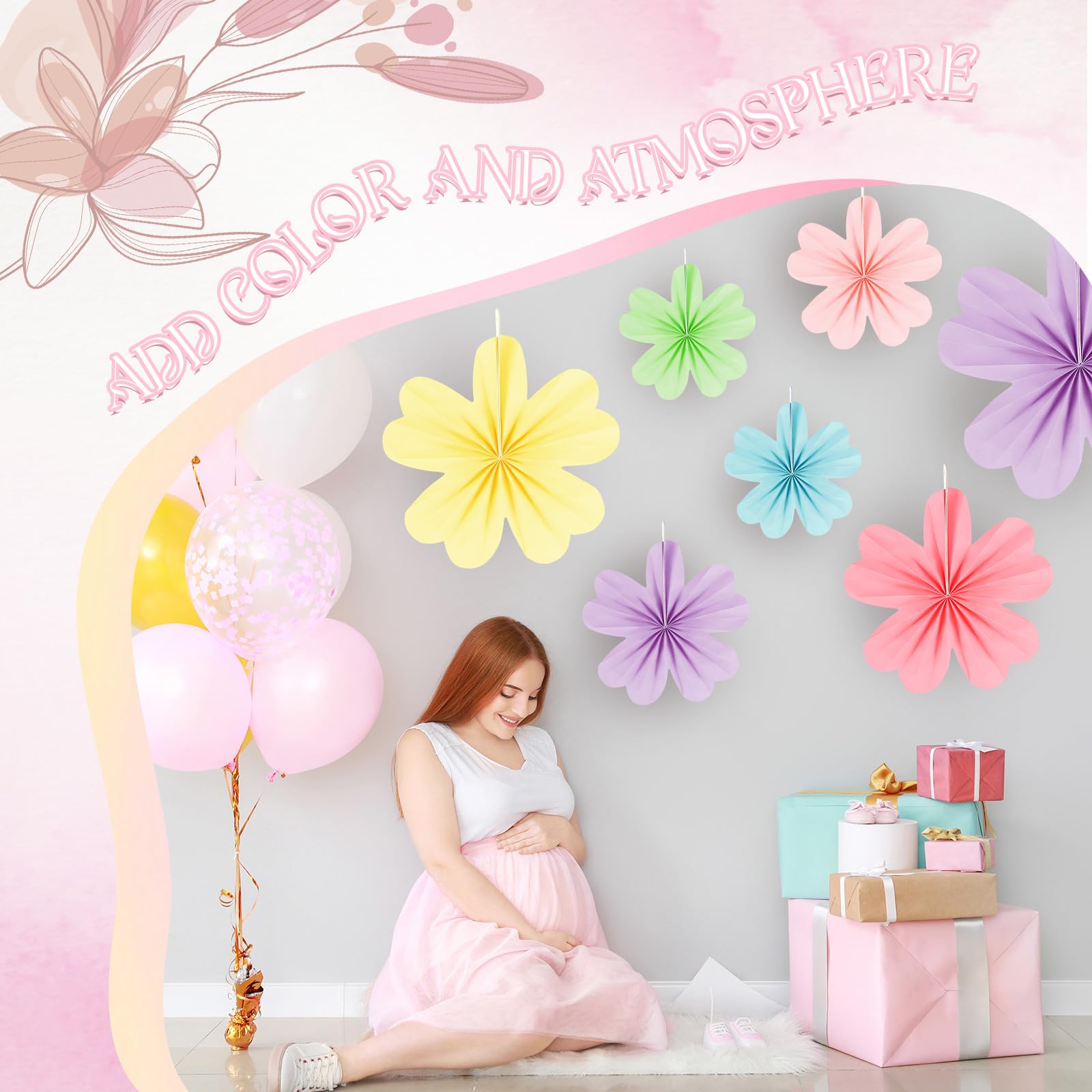 36 piezas de papel de flores de papel para decoración de flores de papel rosa, abanicos de papel floral, decoración de fondo para pared para boda, fiesta, bebé, despedida de soltera, guardería,
