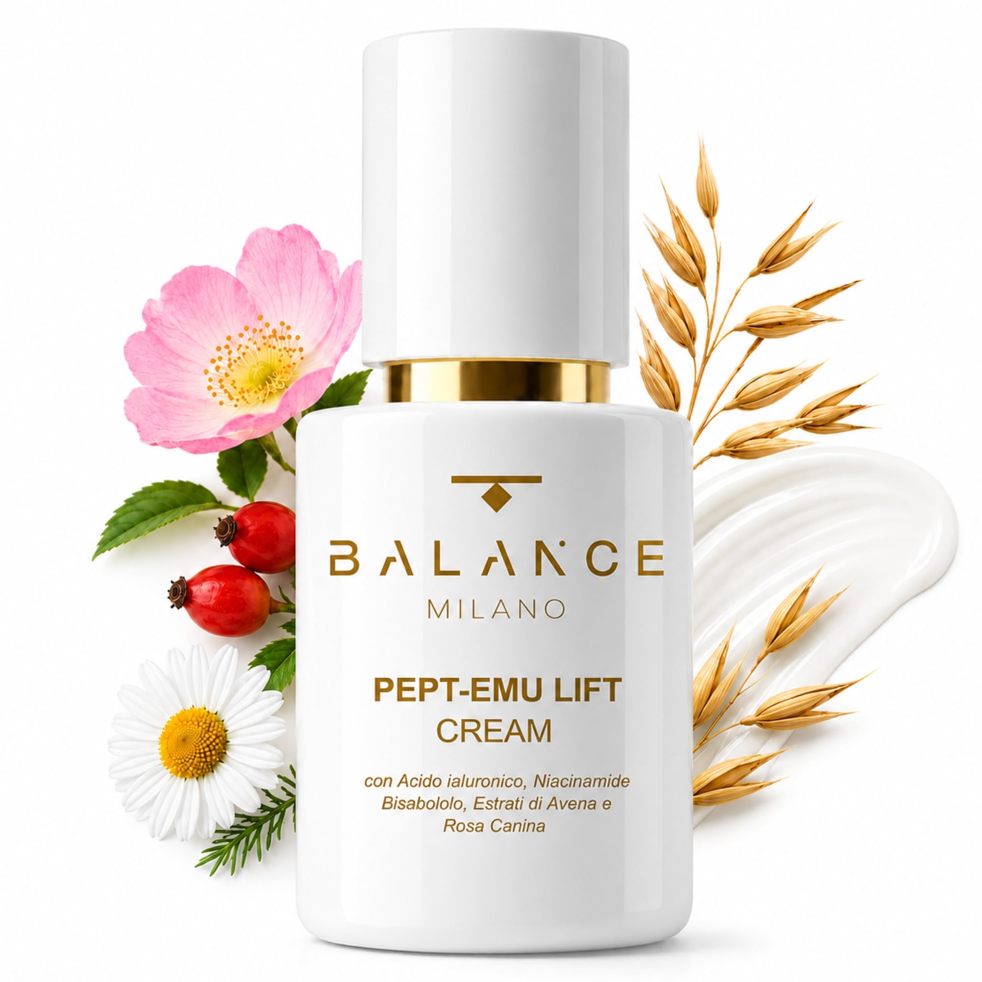 Crema Viso Idratante Acido Ialuronico e Niacinamide - Made in Italy - 50ml | Crema Illuminante Viso Rosa Canina e Avena - Anti Age a Rapido Assorbimento - Tutti Tipi di Pelle - Skin Care BALANCE MILANO