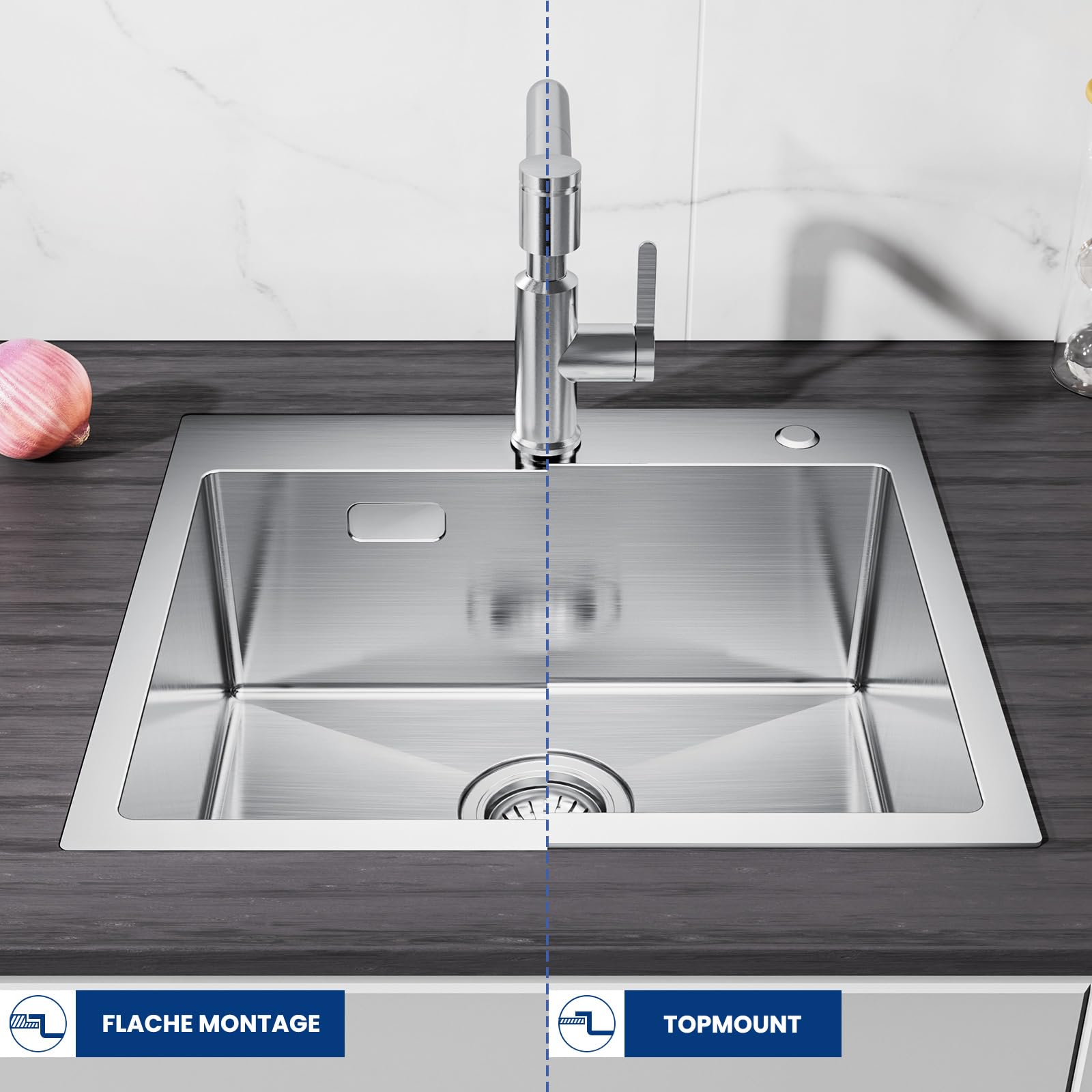 Cecipa Max - Geborstelde Inox Spoelbak - Kraan Met Waterzuivering - 50x45 Cm