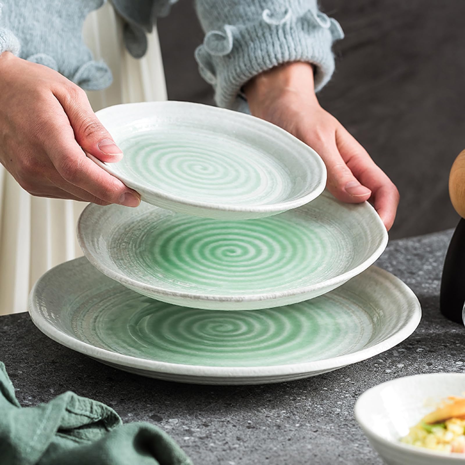 Piatti Piani in Ceramica Creativa, Piatti Casa, per Pasta Dolce, Piatti Quotidiani, Piatti da Cucina, Piatti da Portata, Adatti al Microonde E alla Lavastoviglie(Size:24.7 * 24.7 * 3CM)