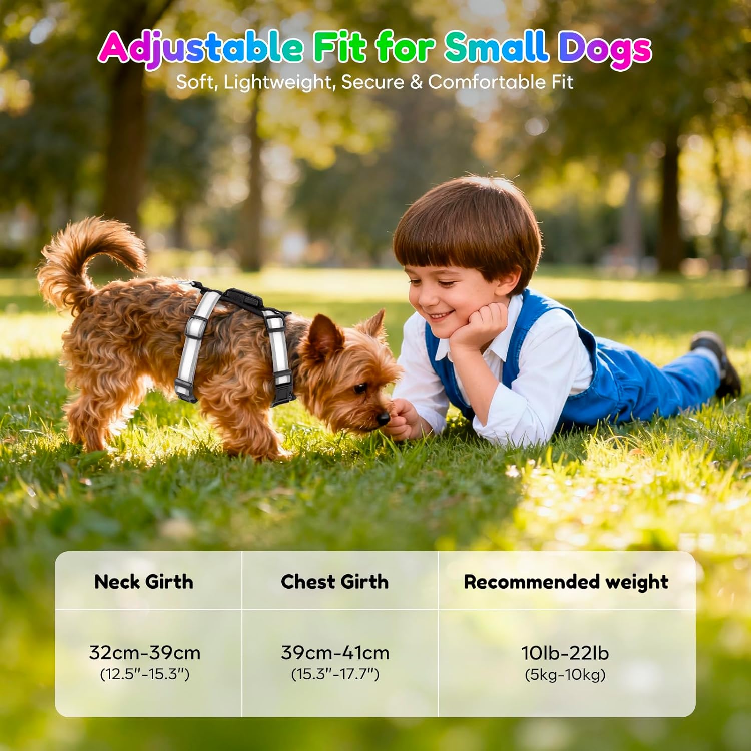 Light Up Dog Harness LED USB-C Rechargeable with Battery Indicator, Lighted Glow in The Dark Dog Harness Adjustable No-Pull Vest for Small Dogs, 7 Lighting Modes for Night Safety