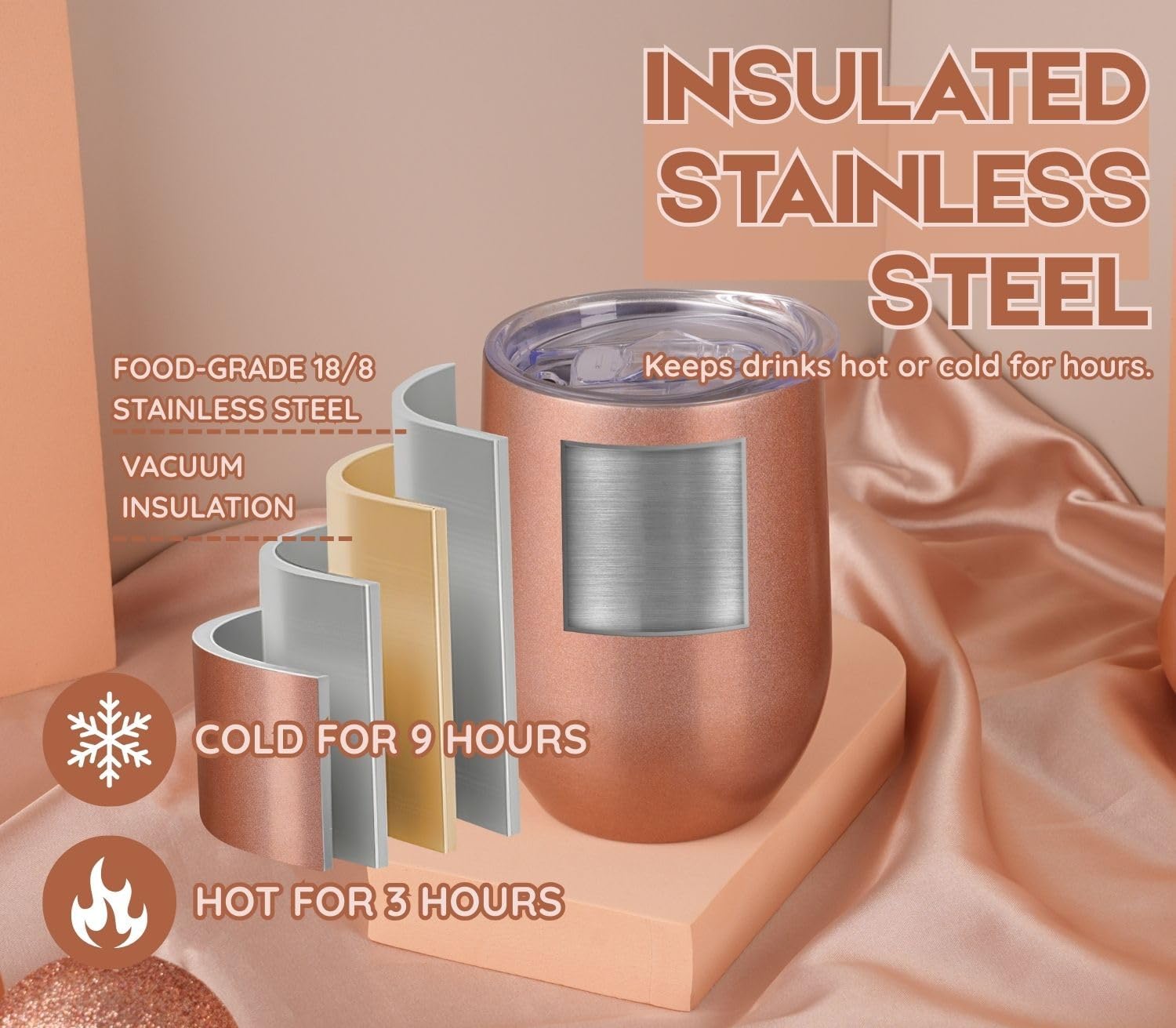 60th Birthday Gifts for Women, Her - Cheers to 60 Years - 12 oz/350 ml Stainless Steel Wine Tumbler with Straw and Lid - Women's Happy 60th Birthday Gifts Ideas - (Rose Gold) - Image 5