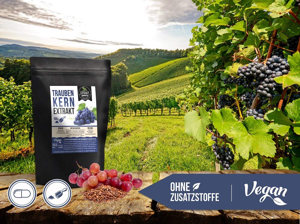 Estratto di semi d'uva OPC, polvere da 500 g, senza additivi, estratto di semi d'uva, estratto di semi d'uva in polvere, ad alto dosaggio naturale, vegano (polvere 500 g)