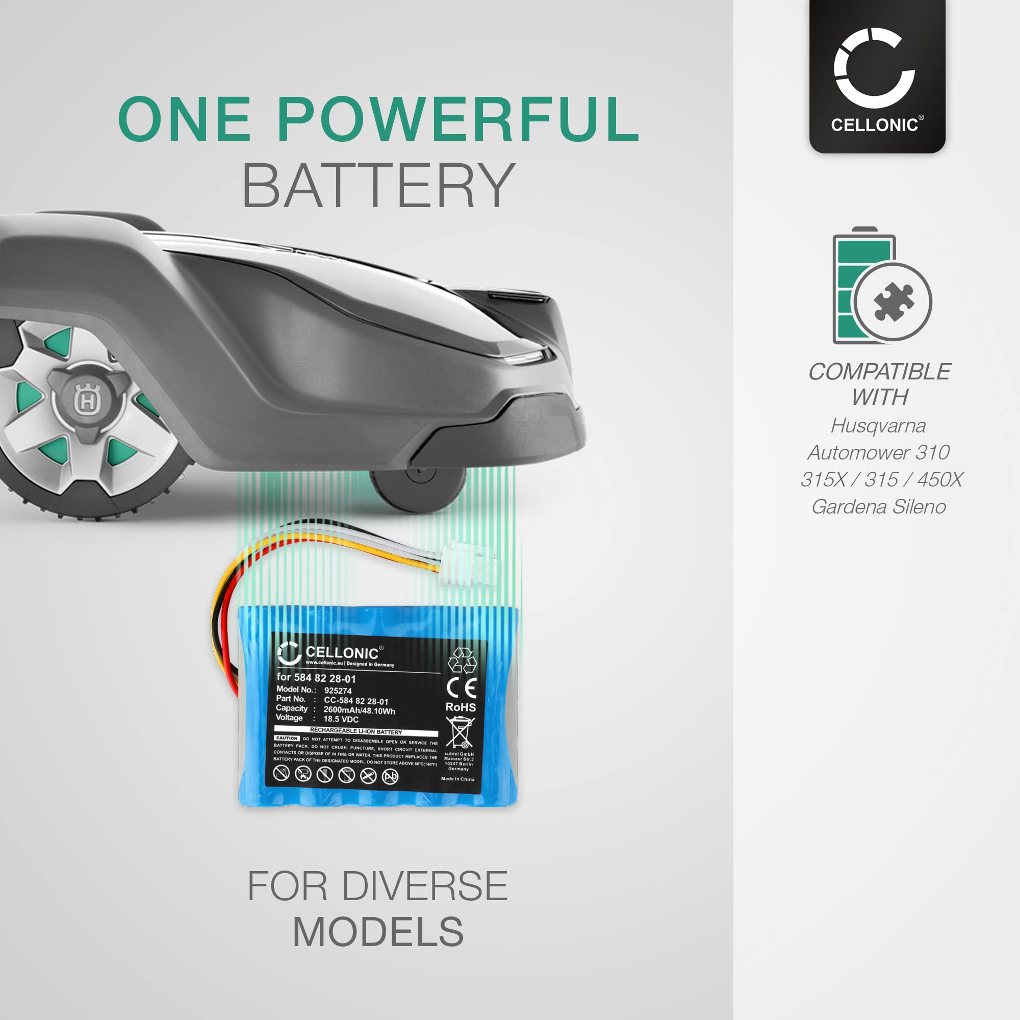 Batterie Li-ion 18V 2500mAh Pour Tondeuse Robot Husqvarna Automower - Compatible 315, 315X, Sileno Life, Etc.