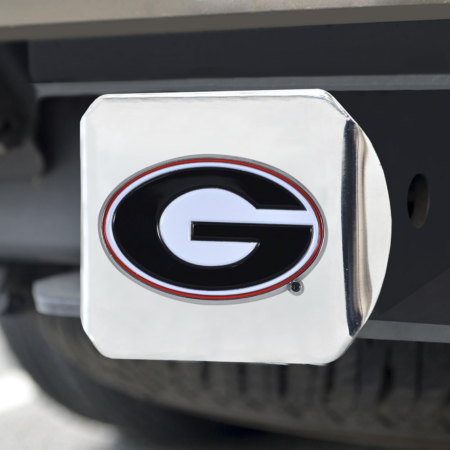 University of Georgia Bulldogs Chrome Metal Hitch Cover with 3D Color Team Logo by FANMATS - Unique Design – Easy Installation on Truck, SUV, Car - Ideal Gift for Die Hard NCAA Fan