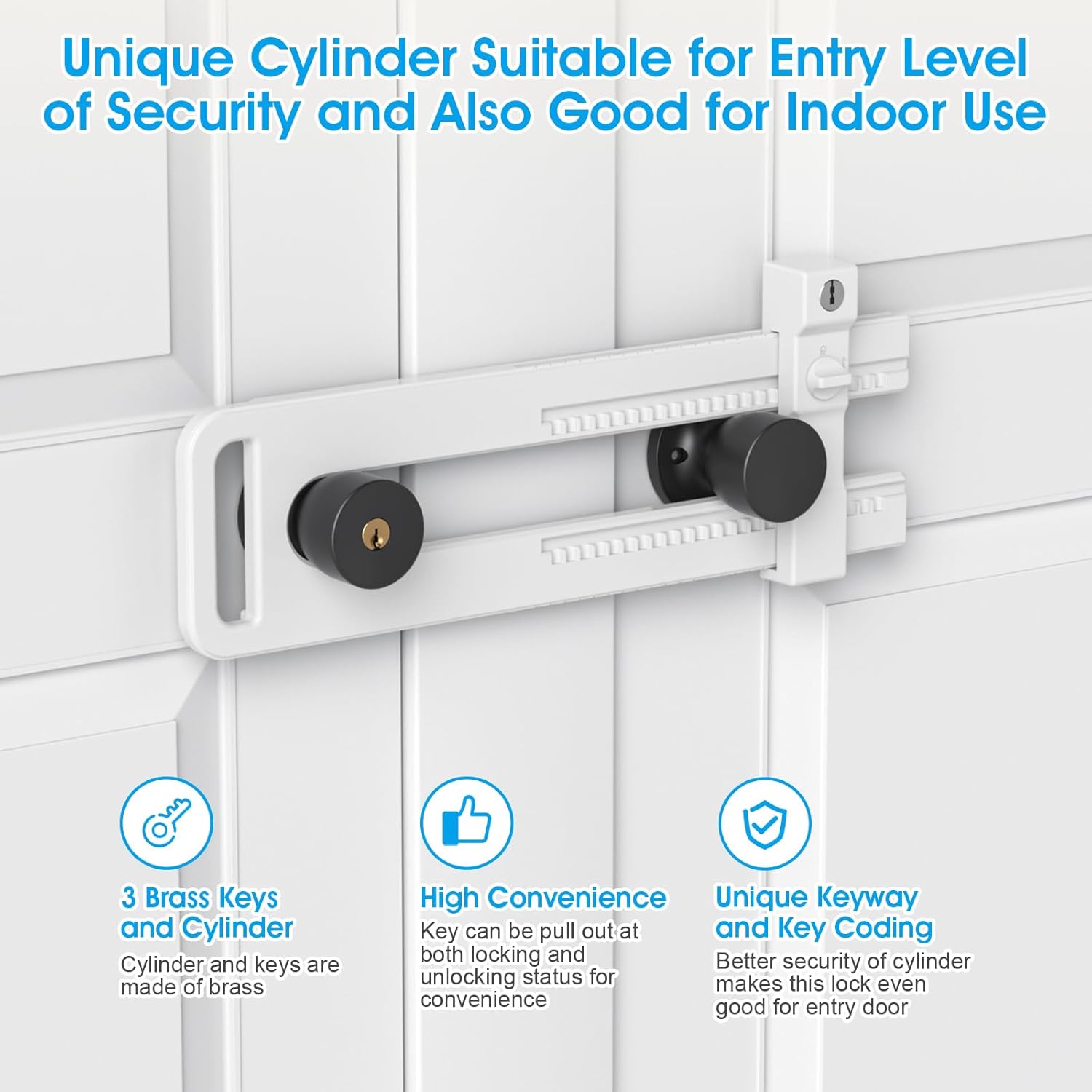 AST Double Door Lockout Device, Extended Version, Locking Distance Range 4-7/8~12-3/16" (124~310mm), French Door Reinforcement Lock with 3 Keys, Childproof Double Door Lock (Matte White)