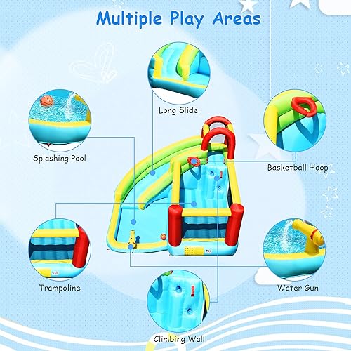 Miniatura 4 de KOTEK Tobogán acuático inflable, parque acuático, castillo inflable para niños al aire libre con tobogán largo, pared de escalada, bouncer y piscina