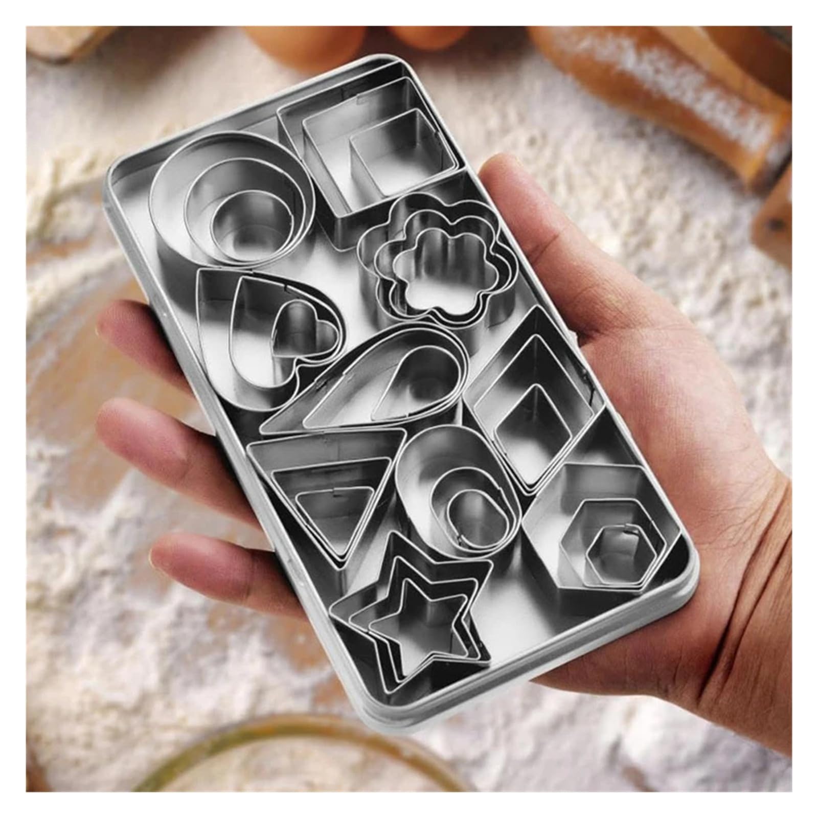 Juego de cortadores de galletas con caja de almacenamiento, Mini galletas geométricas, moldes for hornear galletas, herramientas de decoración de pasteles DIY(Without box 12 pcs)
