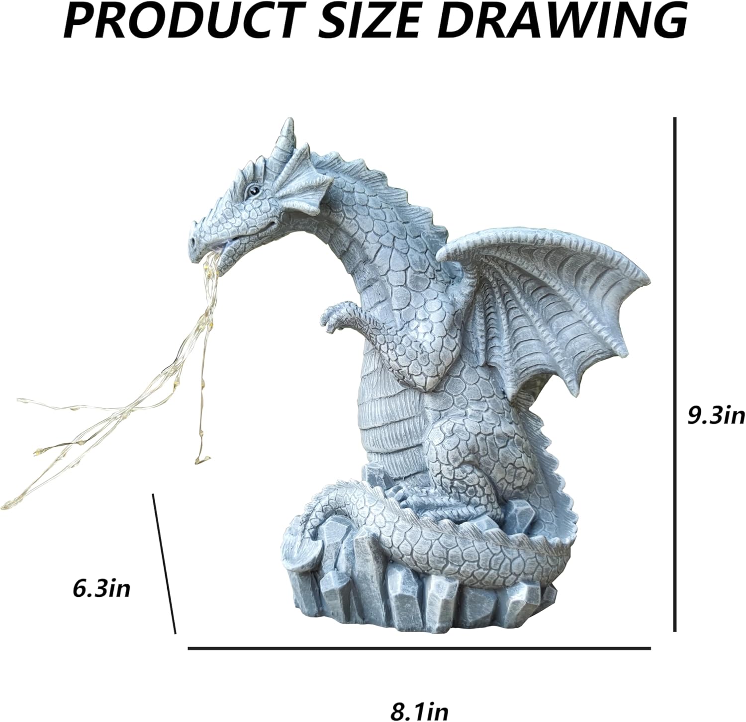 Dragon Solar Garden Statues Outdoor Decoration with LED Light Strings,Dragon Figurine Solar Lights Lawn Décor,Outside Statue Ornament for Patio, Balcony, Yard,Unique Gifts for Mom Grandma - Image 3
