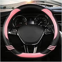 UAGFDFF Lenkrad Bezug D Form Carbon Faser Leder Auto Lenkrad Abdeckung Für VW Für Polo 2015-2021 Für Arteon für Crafter 2017-2021 Lenkradcover(PINK)