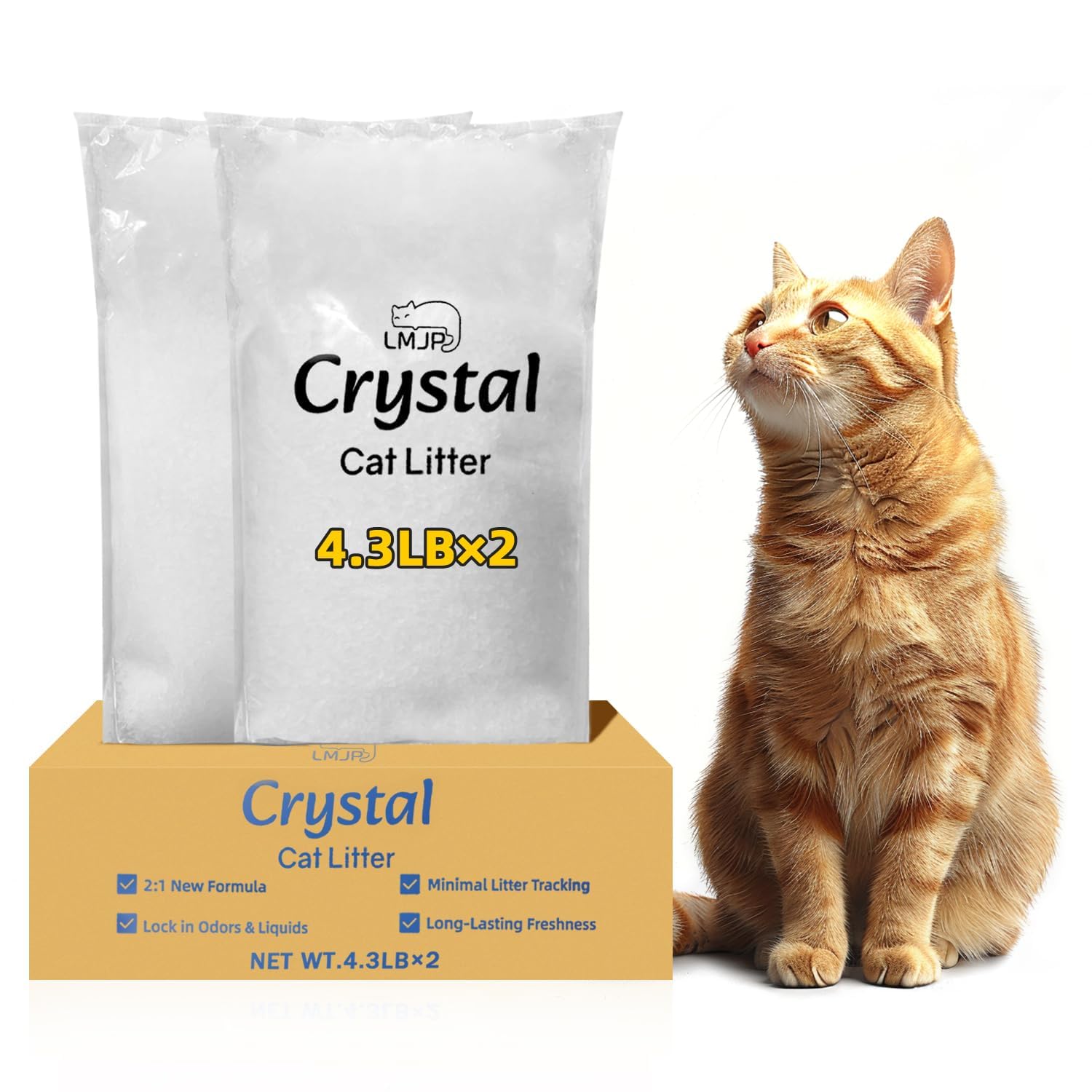 LMJP Crystal - Arena para gatos, 8.5 libras, rápida absorción de olores y humedad dura hasta 6 semanas, bajo seguimiento para menos desorden, cristales de gel de sílice sin perfume que no se aglutinan