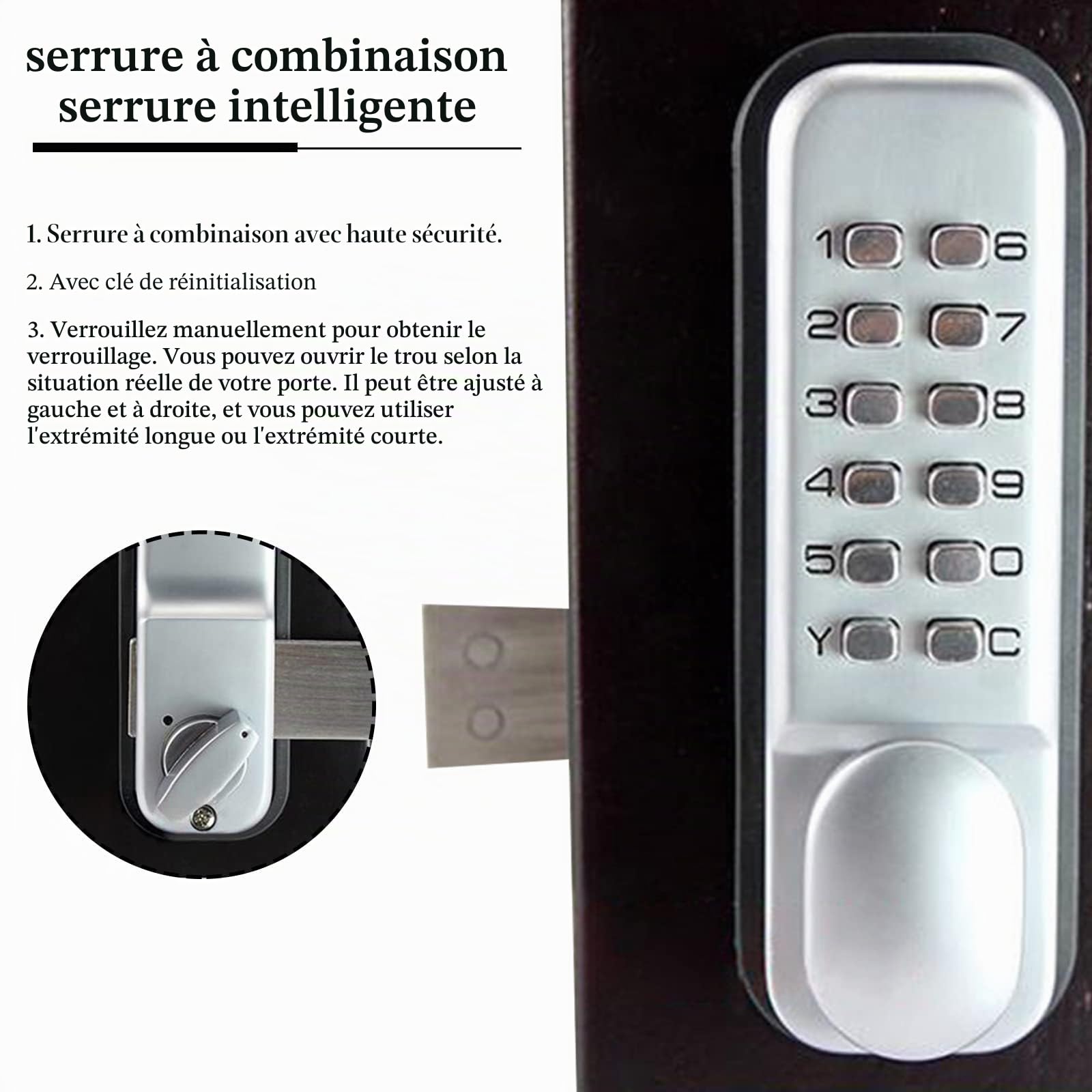 Serrure de porte mécanique, clavier d'entrée sans clé serrure numérique étanche, serrures de porte de maison à code de 1 à 11 chiffres, serrure codée sans clé serrures de verrouillage de porte