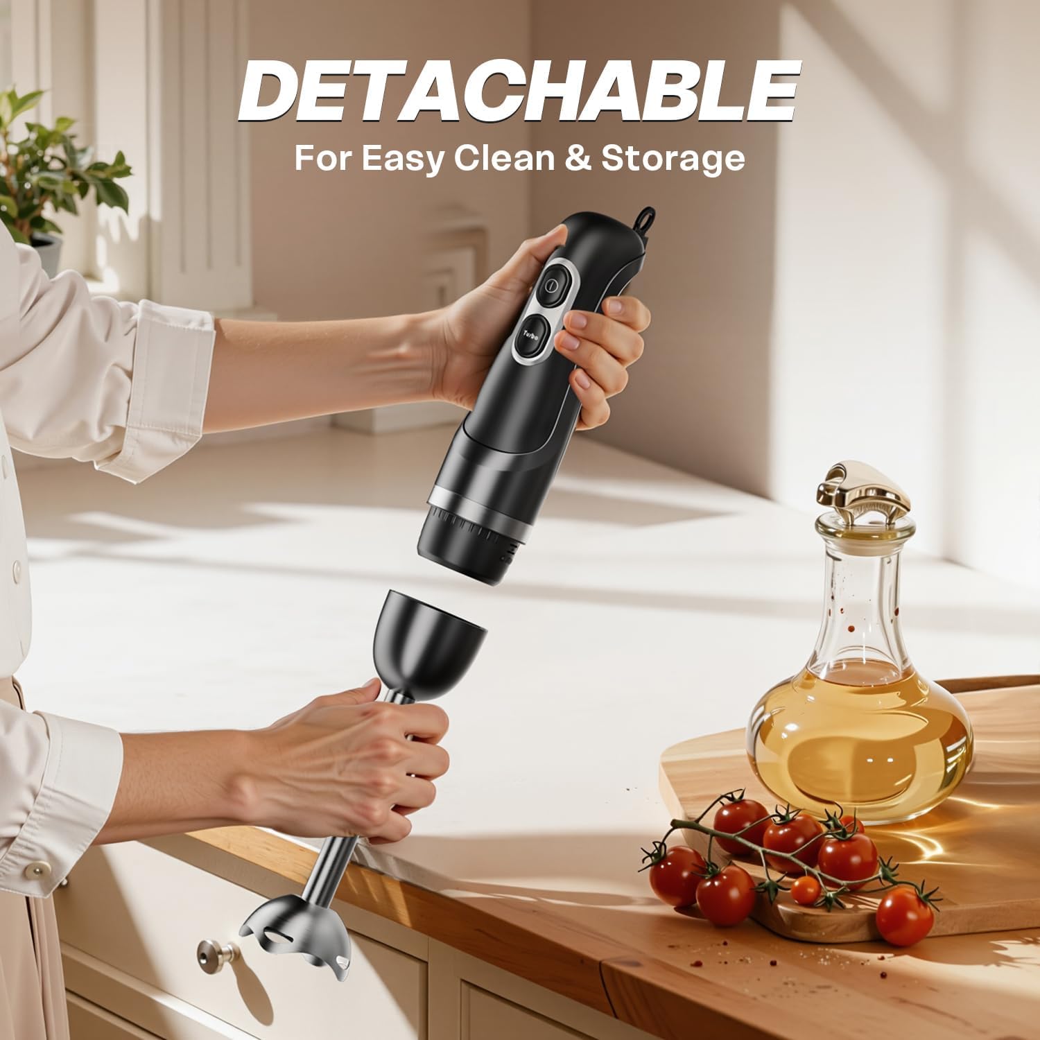 BESROY Frullatore a Immersione 1100W, Mixer ad Immersione Elettrico con 2 Velocità + Turbo, Acciaio Inox, Lavabile in Lavastoviglie, Frullatore a Mano per Omogeneizzati, Smoothie & Vellutate, Nero