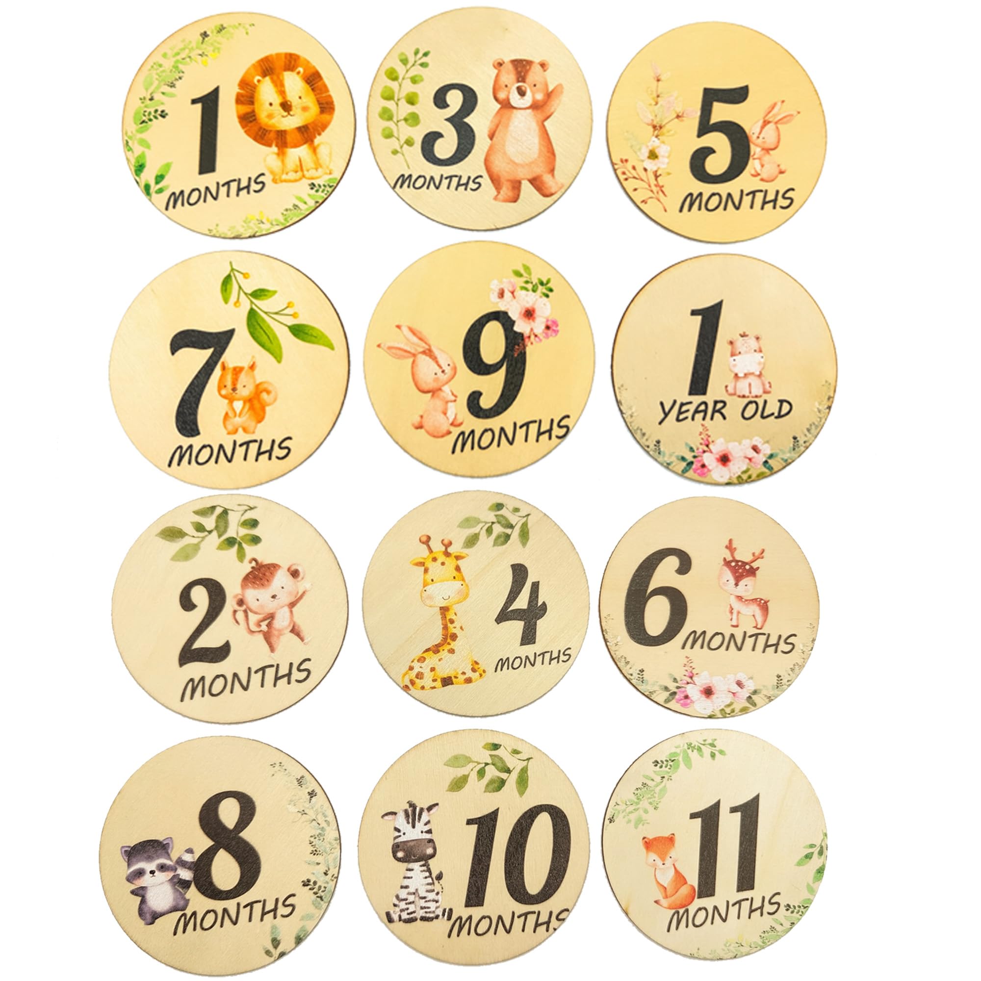 Baby-Erinnerungskalender für das erste Jahr mit Aufklebern & Baby-hölzerner monatlicher Meilenstein-Fotokarten, 12 Monate hölzernes Andenken Geschenk für Babyparty, Neugeborene, Eltern, Kinderzimmer