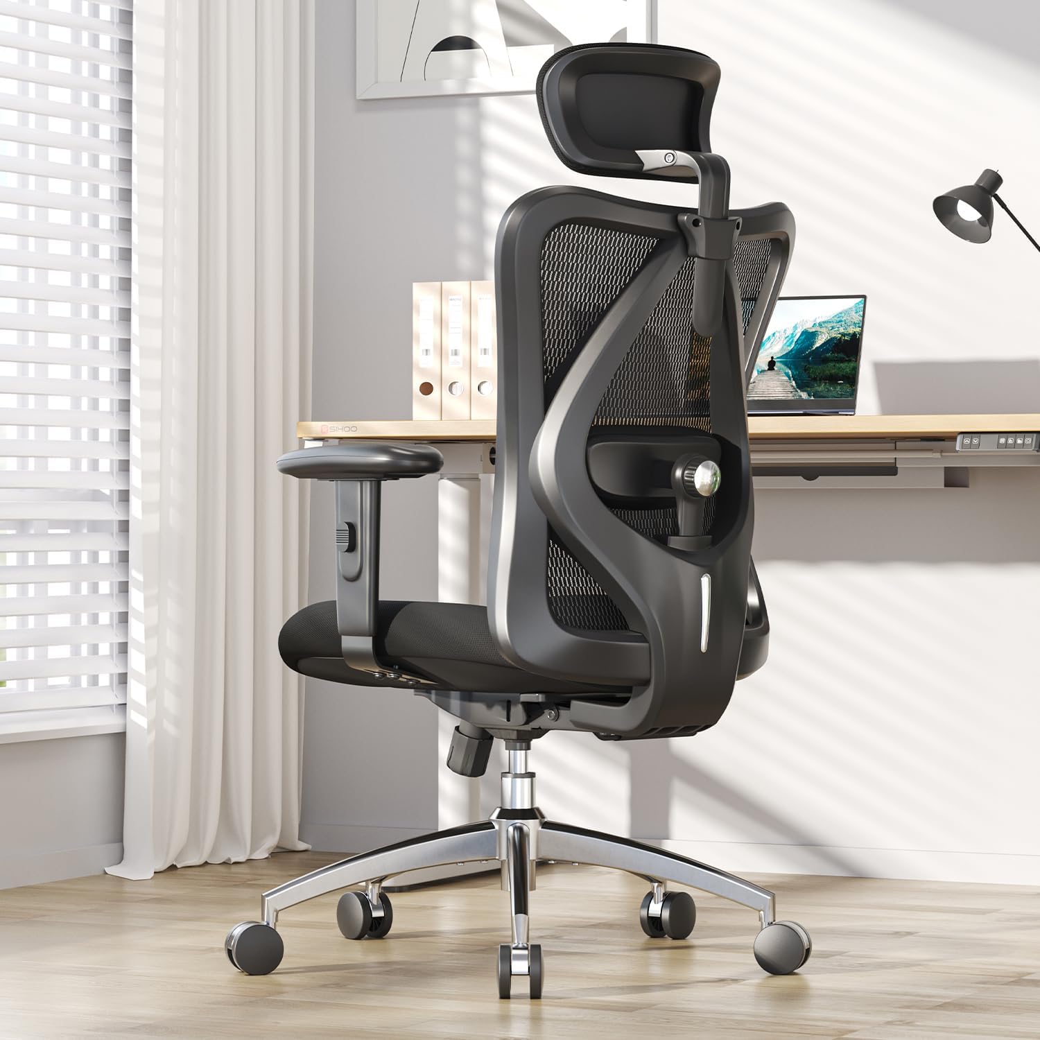 SIHOO M18 Ergonomic Office Chair, High Back Mesh Desk Chair with Adjustable Headrest & Lumbar Support, Computer Chair with 2D Armrests & Wide Cushion, Tilt Lock, for Home Office 330lbs Capacity Black
