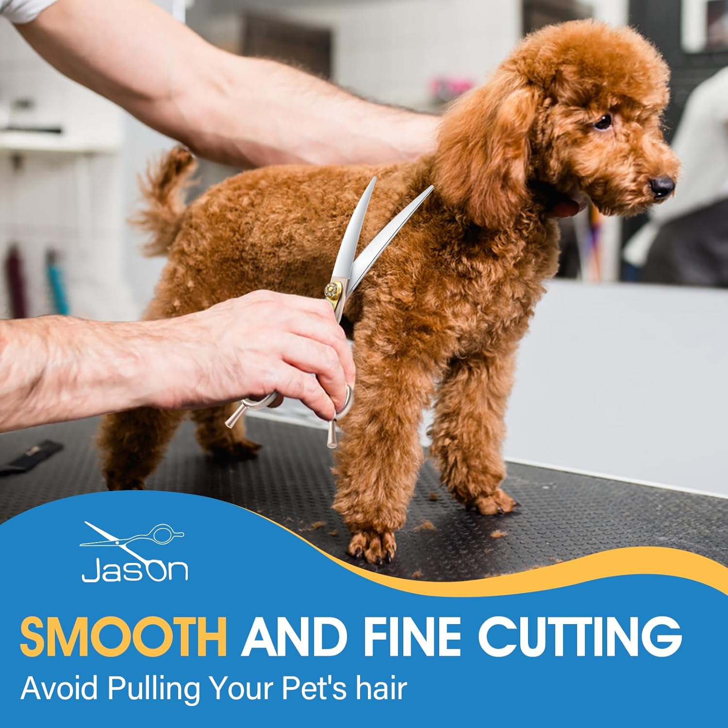 JASON 7.5" Dog Grooming Scissors - Professional Curved Shear with Ergonomic Handle Japanese 440C Stainless Steel Pet Scissor with Diamond Screw for Dogs, Cats and Other Animals Christmas Gift