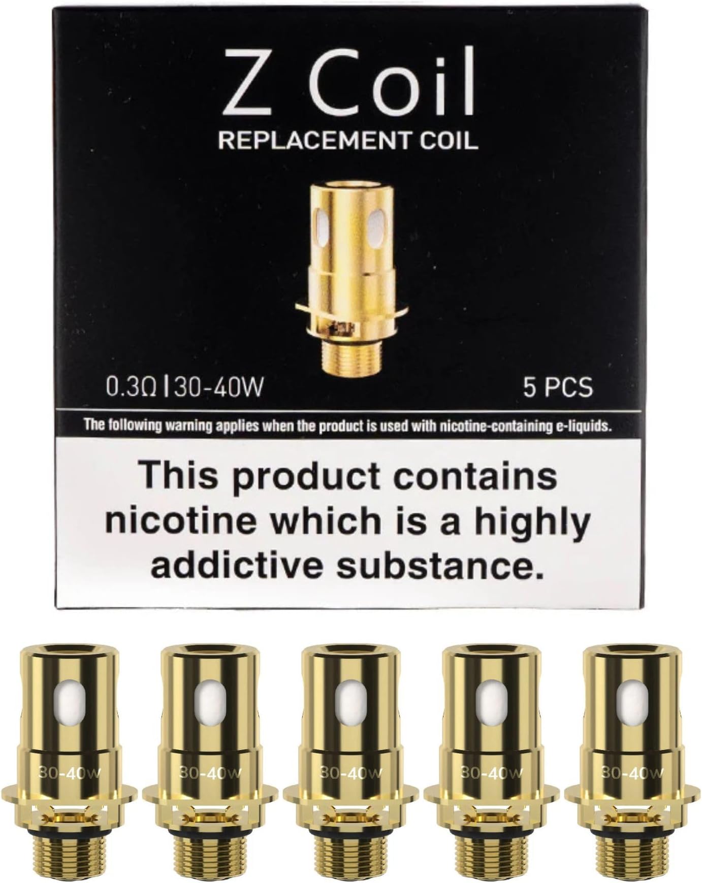 Innokin Zenith Z Coil, KAL Replacement Coils Work For Coolfire Z80 Zenith 2 Kit, Kroma-Z Pod, iTaste-A Kroma, Z50 Kit, Pack of 5, No Nicotine (0.3ohm)
