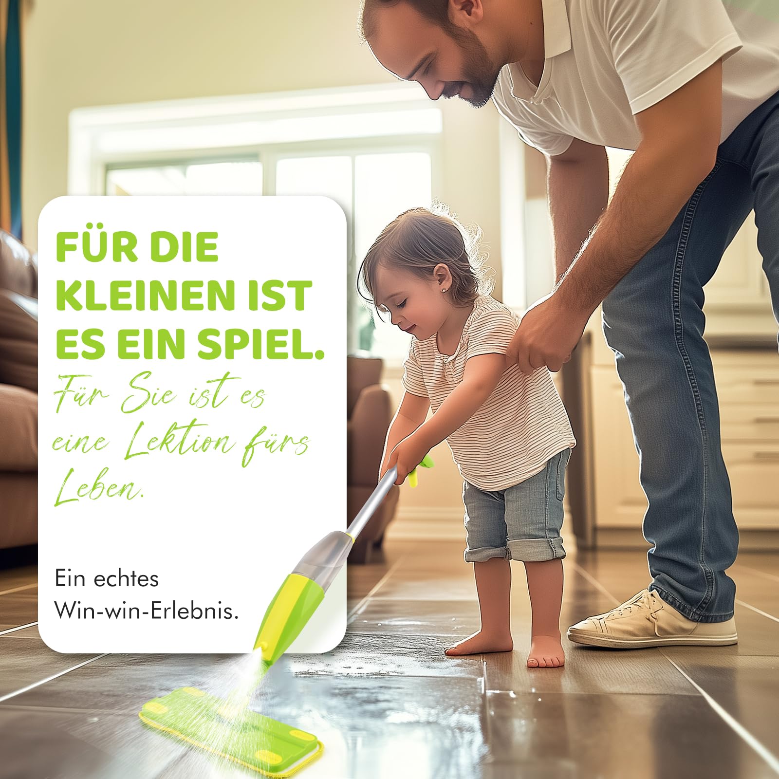 Kinder Wischmopp mit Sprühfunktion, Montessori Kinder Putzset für Kinder ab 3 Jahren | Kinderwischer Spielzeug, Reinigungsspielzeug für Rollenspiel und Haushalt, Geschenk für Kinder