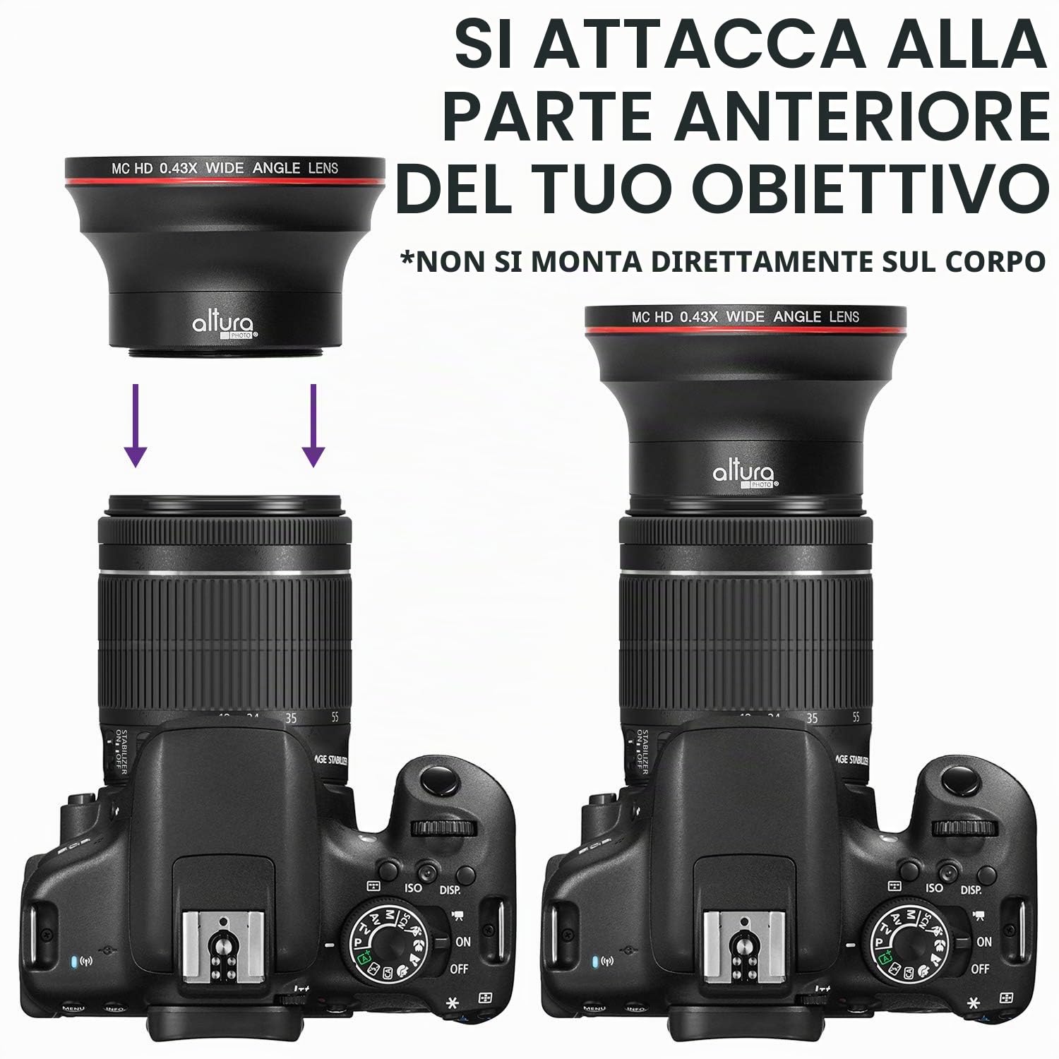 Altura Photo Obiettivo grandangolare HD 0,43x 55 mm con macro, attacco su filetto filtro da 55 mm (non sul corpo macchina), per fotocamere Nikon DX NIKKOR 18-55mm f/3.5-5.6G VR e mirrorless Sony E