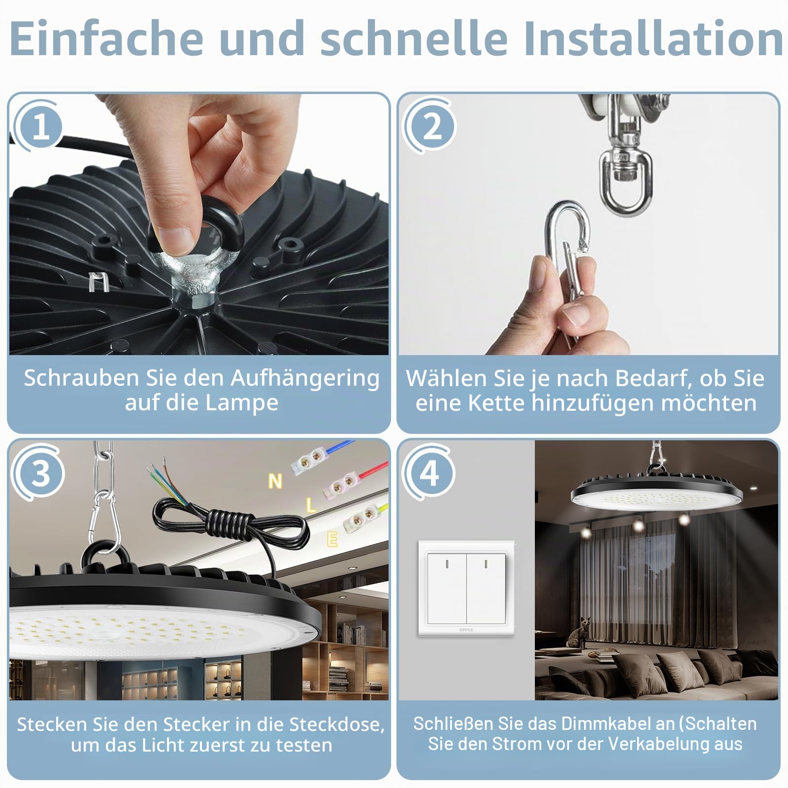 UFO LED hallenstrahler,LED Werkstattlampe,IP65 Wasserdichte Industrielampe für Fabriken, Lagerhäuser,Garagen (4 Pack, 150W)