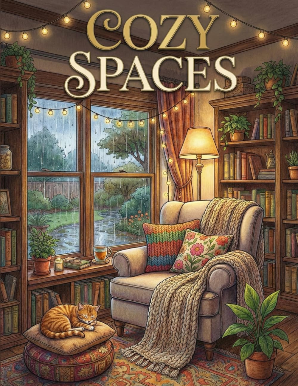 Cozy Spaces: 50 Relaxing Coloring Pages for Adults Featuring Hygge Interiors, Rainy Windows, and Rustic Cottages for Stress Relief