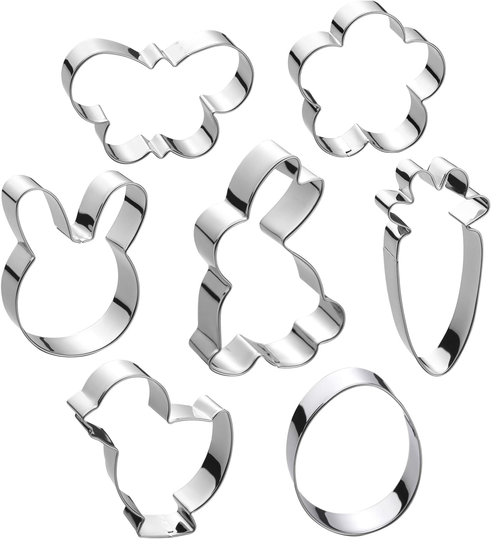 Easter Cookie Cutter Set - 7 piece - Egg, Carrot, Bunny, Flower, Chick, Bunny Face and Butterfly