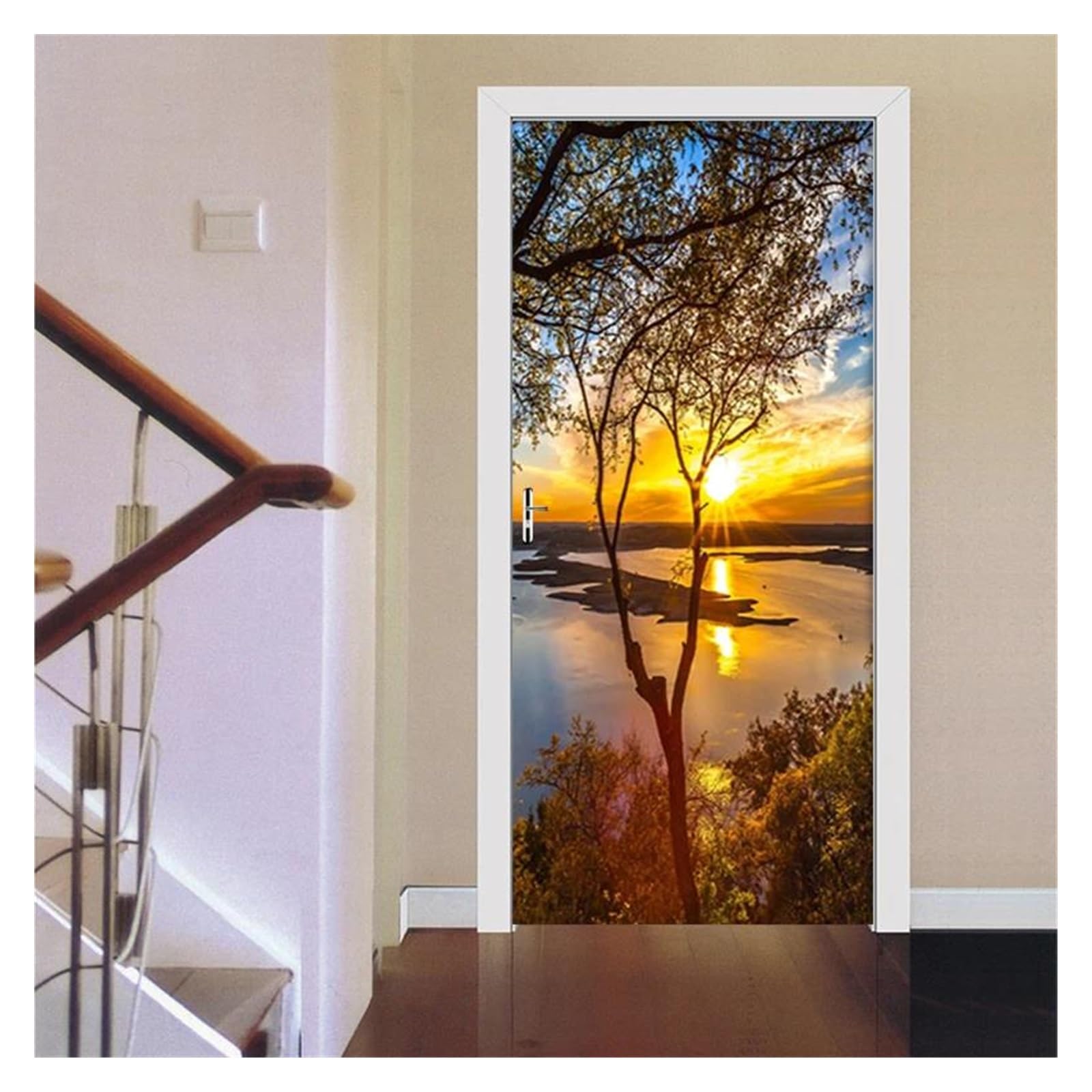 Poster de porte 3D forest sunset 95x215cm pour rénovation