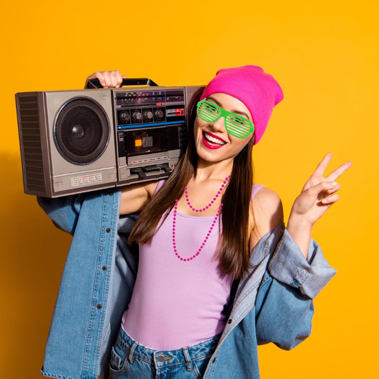 80s Fancy Dress Costume Accessories Women Lace Headband Scrunchies Neon Earring Necklace Fishnet Glove Leg Warmer - Image 5